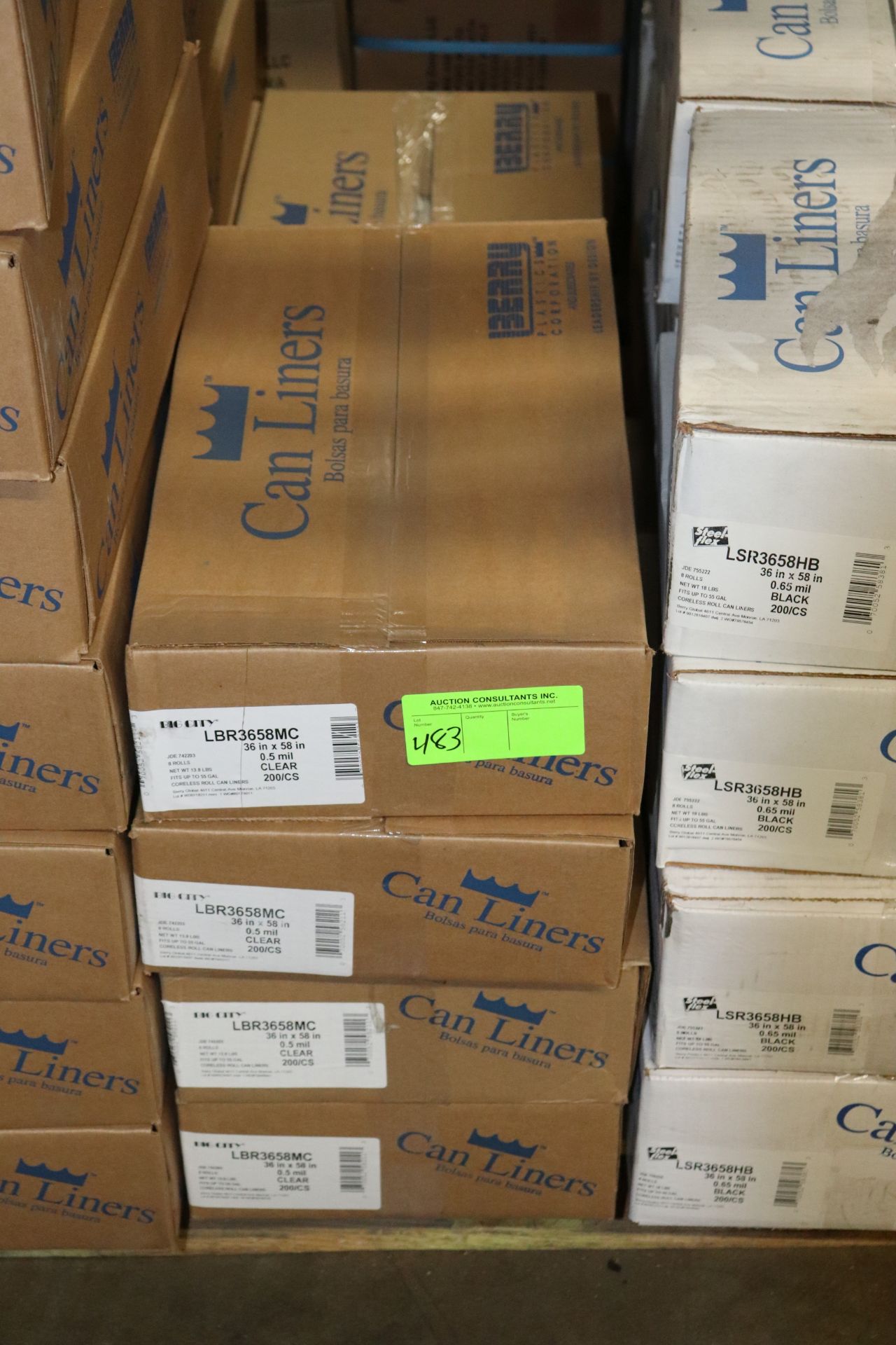 Seven boxes of can liners, 36" x 50", .5 mil, clear, 200 per case