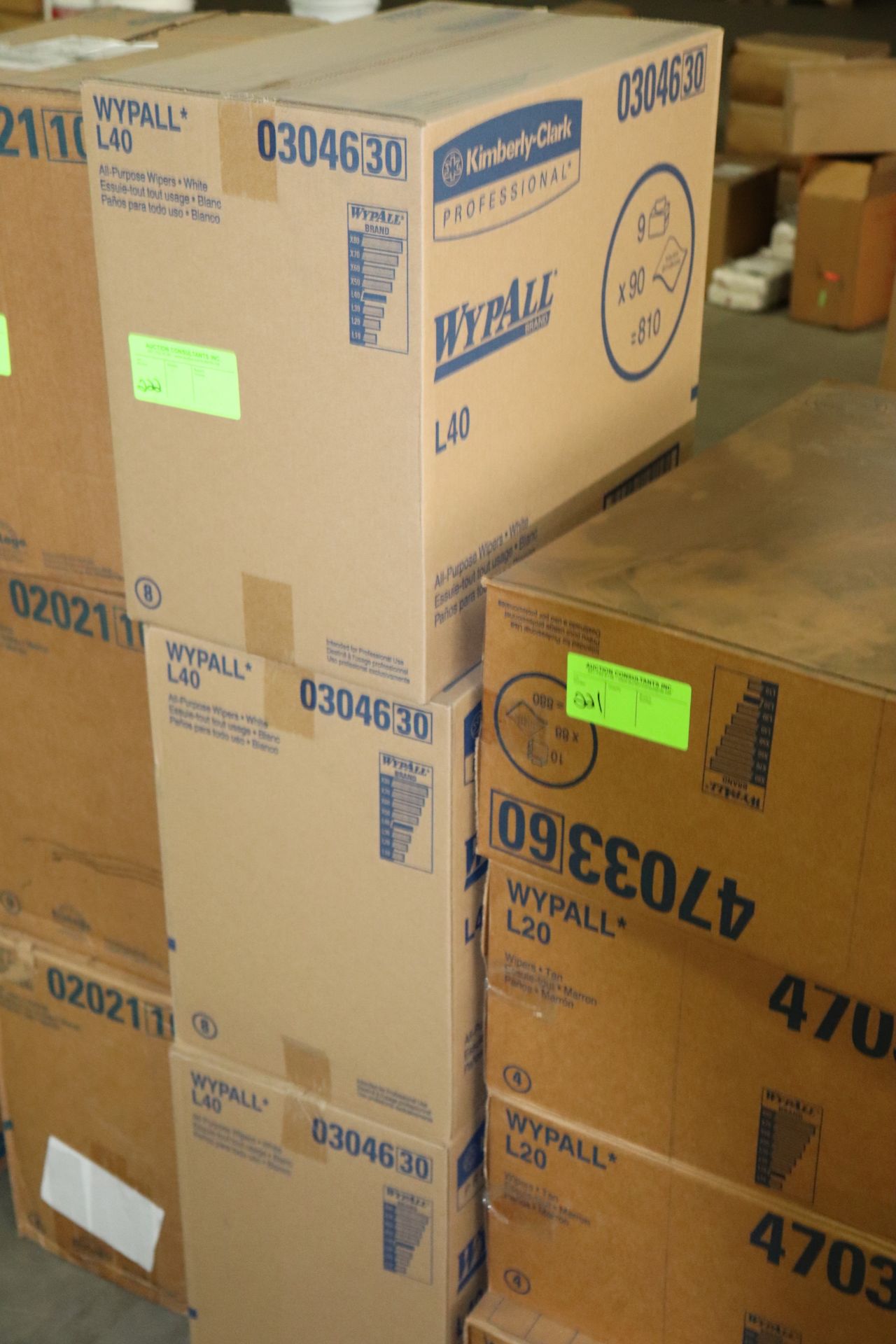 Group of three boxes of Wypall L40 all purpose wipers, white, nine per box