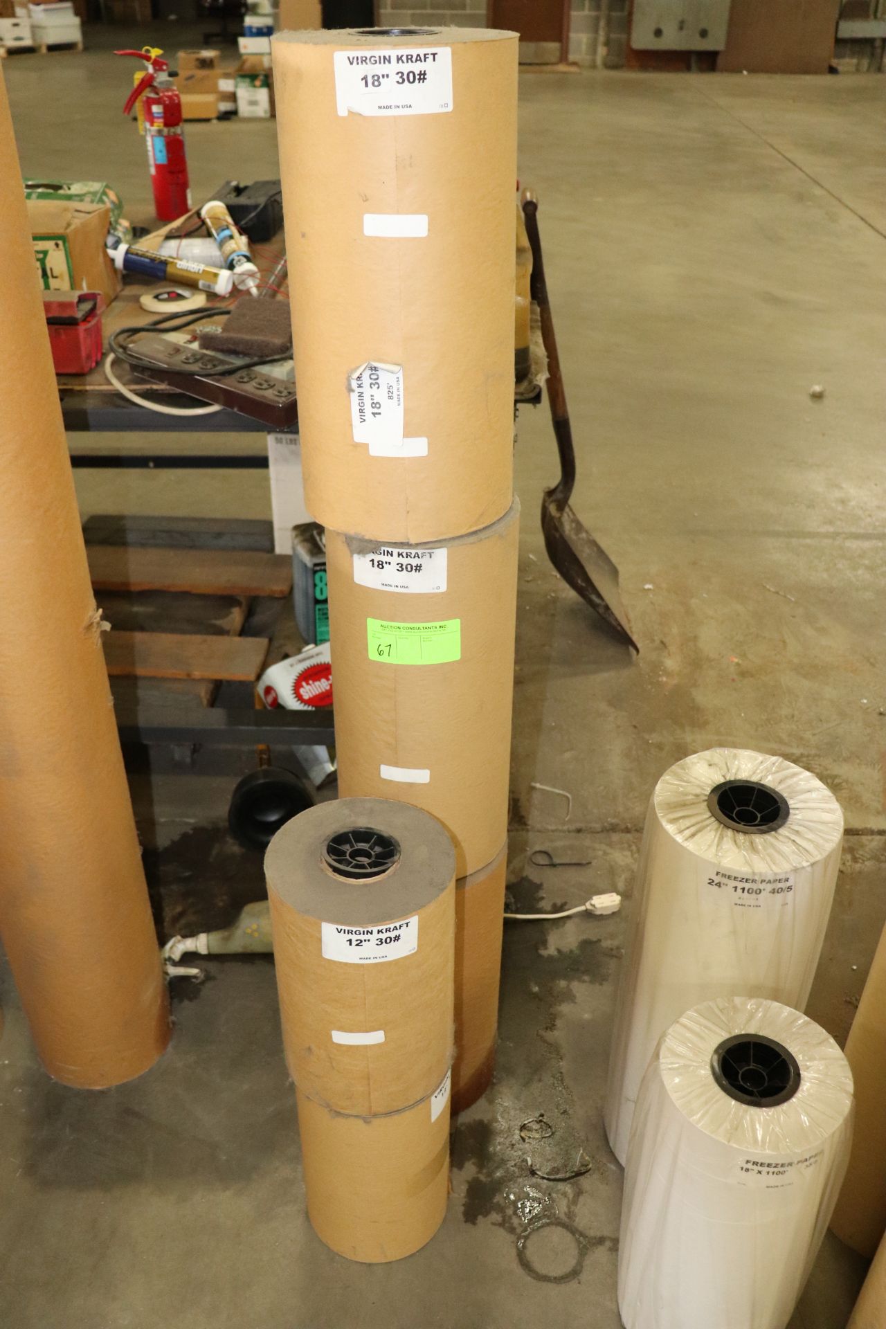 Five rolls of Virgin Kraft paper, three are 18" and two 12"