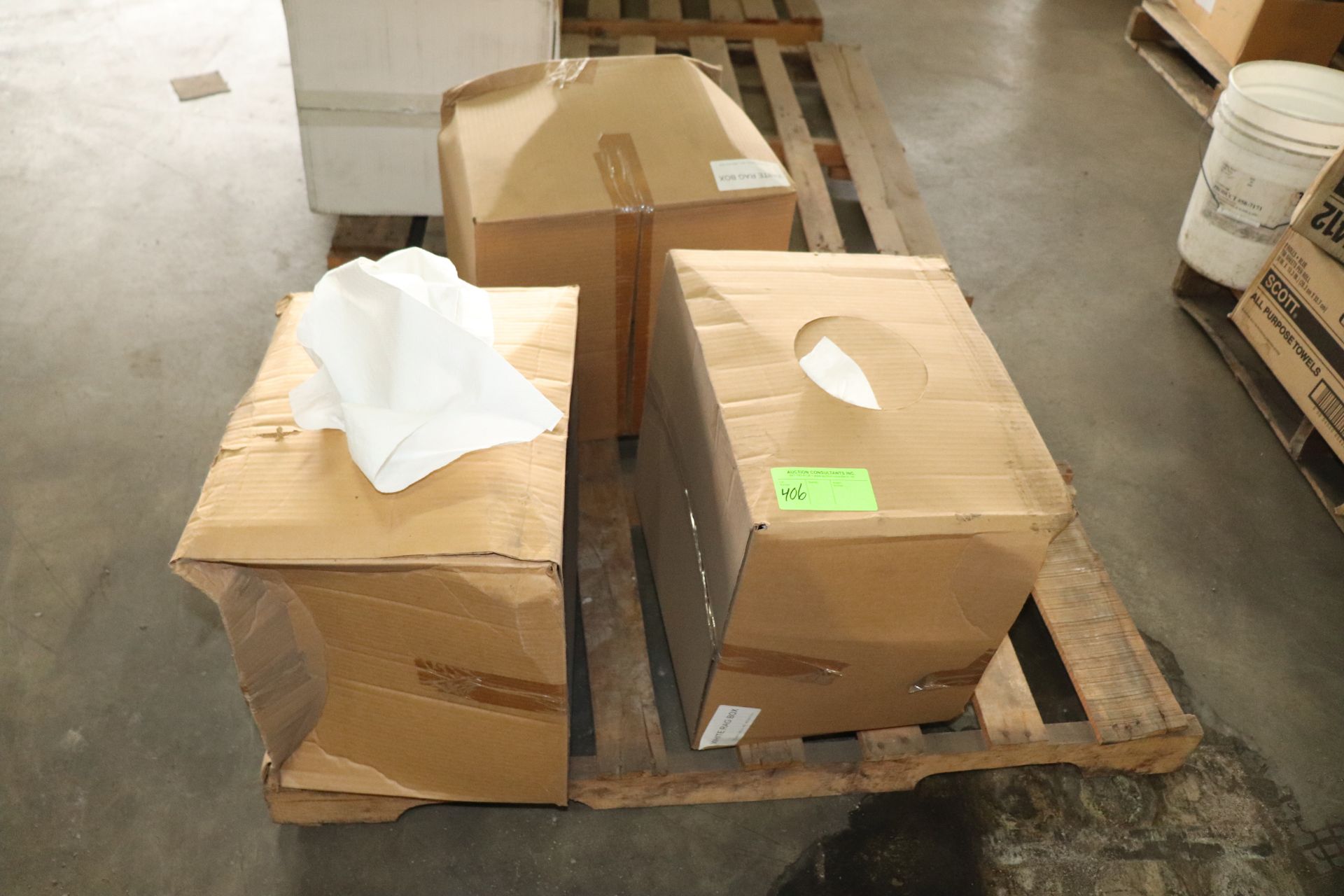 Three boxes of white rags