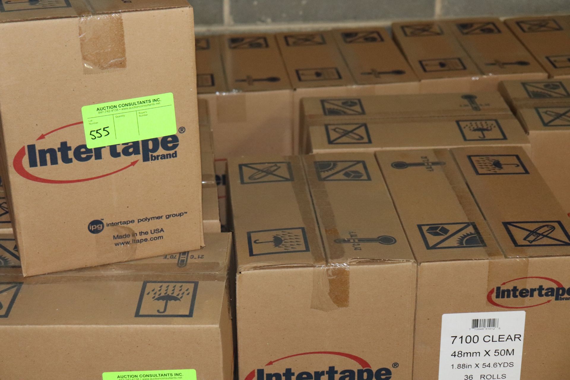 Ten boxes of Intertape brand, 36 rolls per box, 48mm x 50m