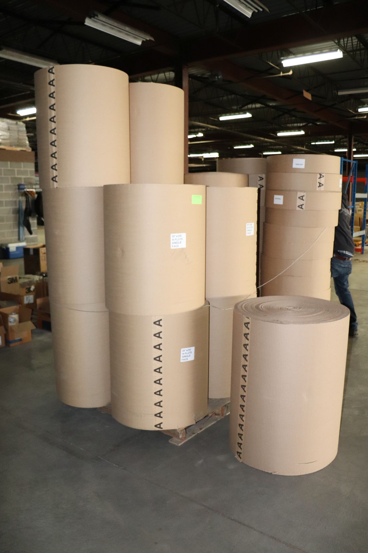 Pallet of 11 pieces of rolled cardboard, A Flute SF 30" x 250'