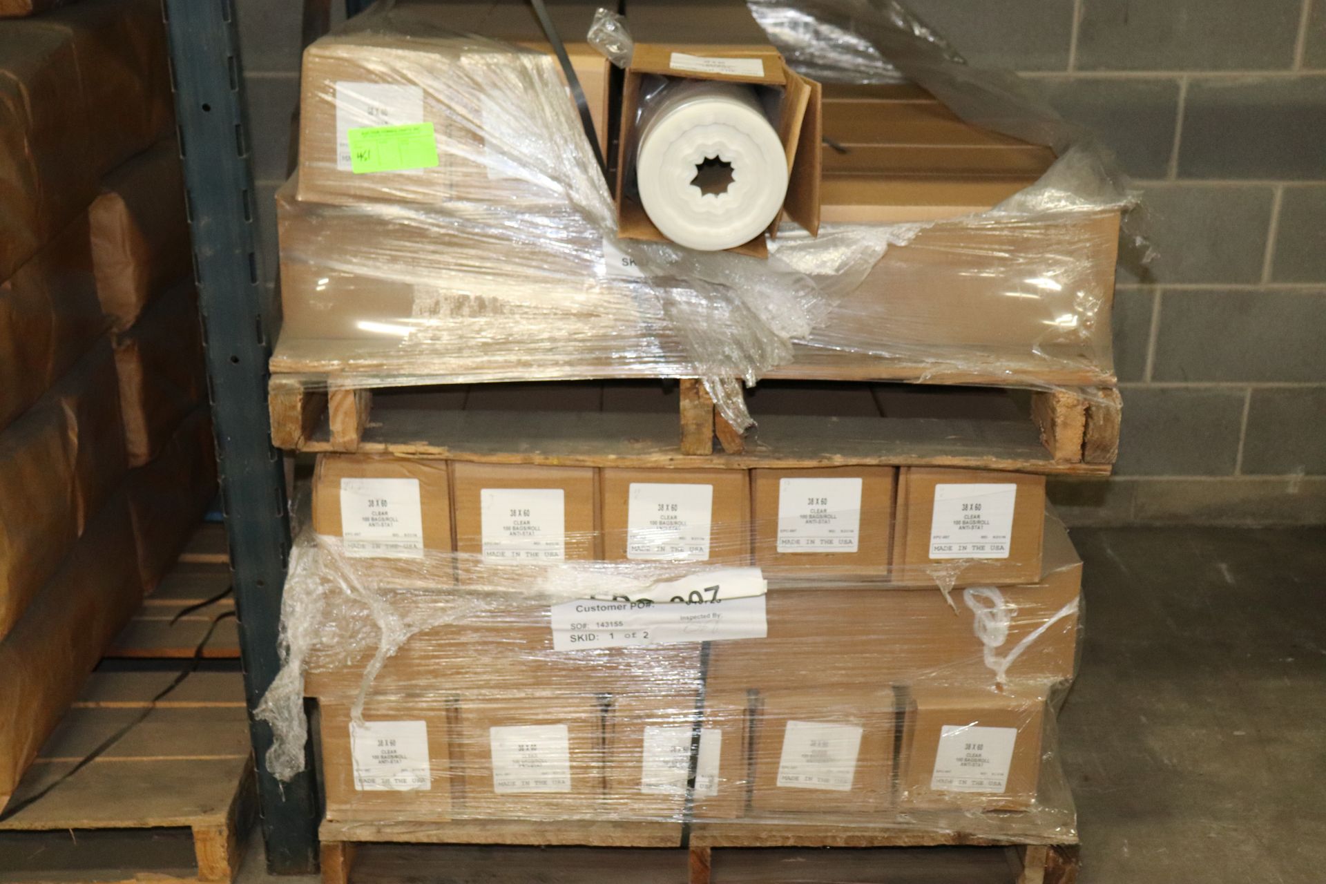 Pallet of clear bags, anti-static, 38" x 60", 100 bags per roll