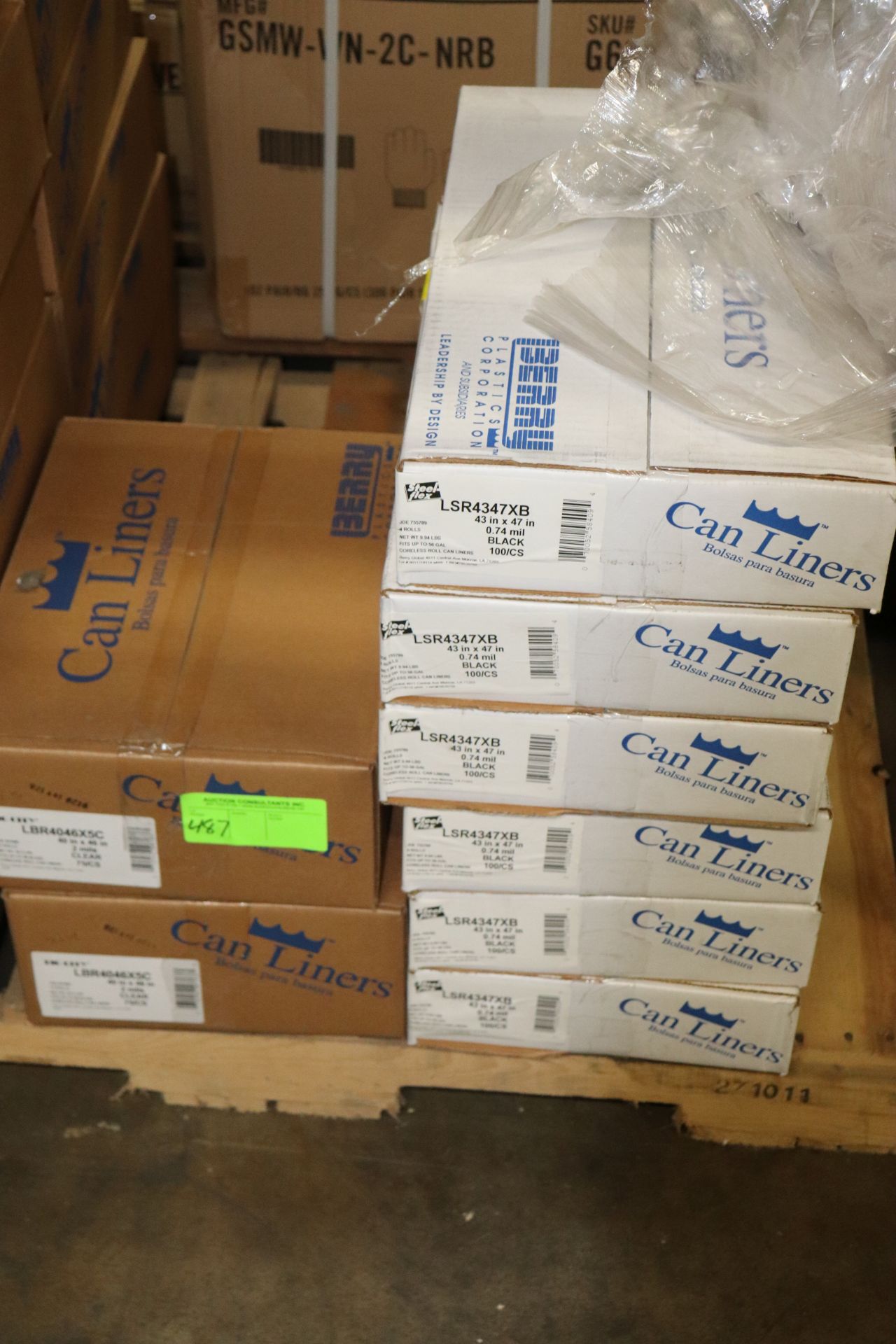 Two boxes of can liners, 40" x 46", 2 mil, clearn, 75 per case, and six boxes of can liners,