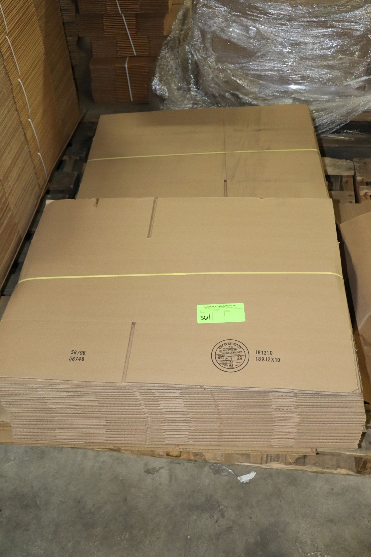 Pallet of boxes, 18" x 12" x 10"