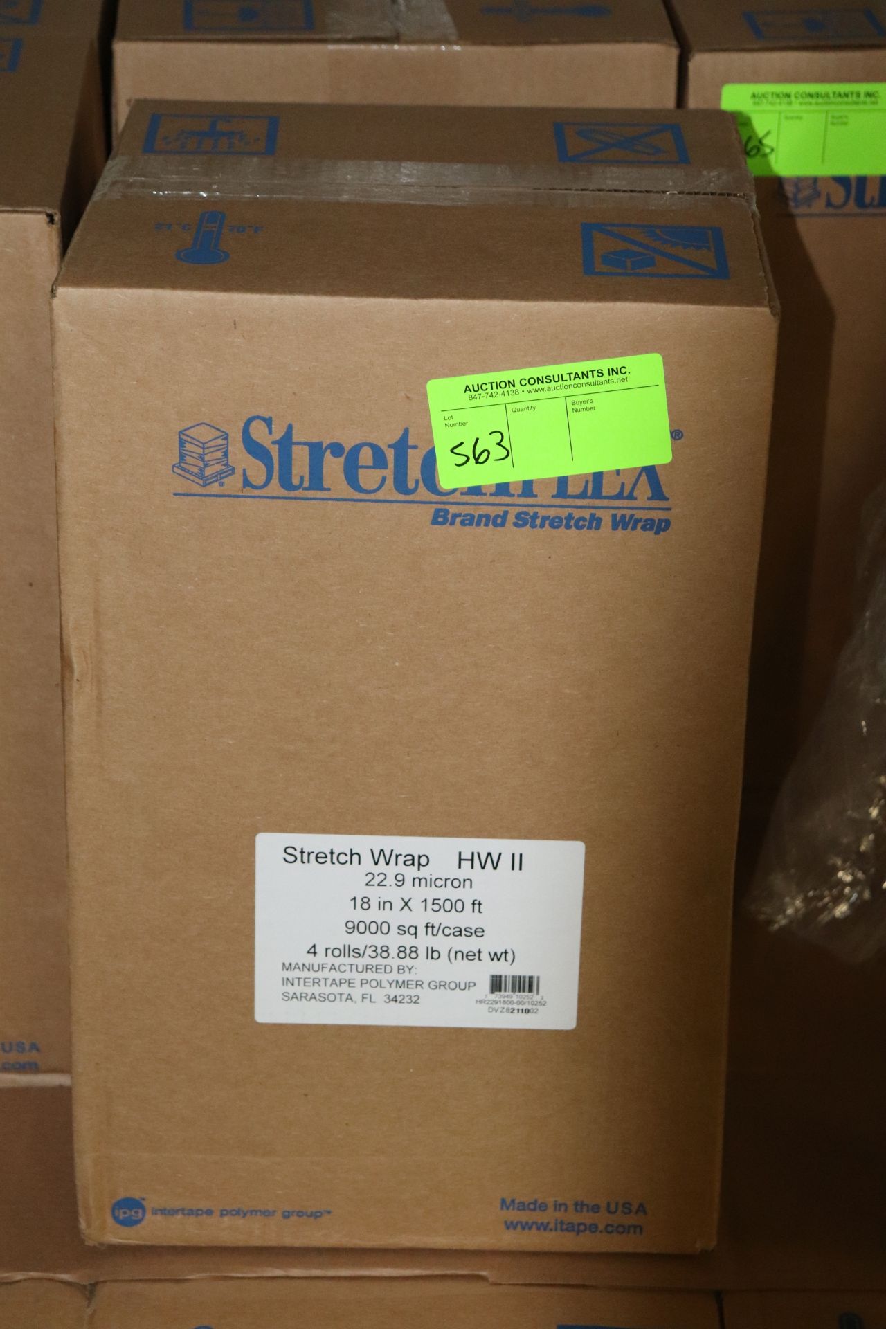 Five boxes of stretch wrap, 18" x 1,500', four rolls per box