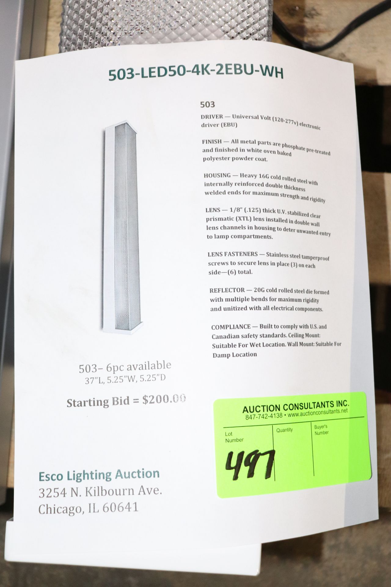 503-LED50-4K-2EBU-WH light fixture, 6 pieces available - Image 2 of 2