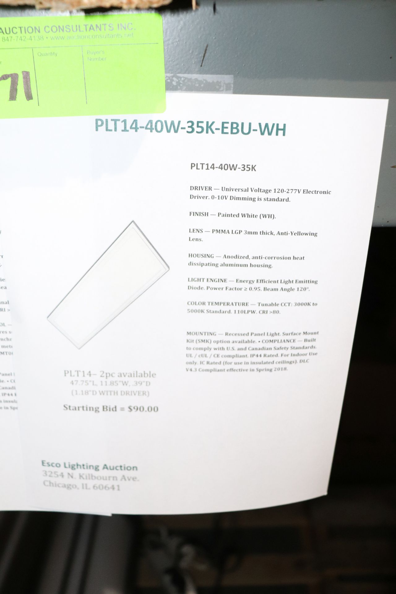 PLT14-40W-35K-EBU-WH light fixture, 2 pieces available - Image 2 of 2