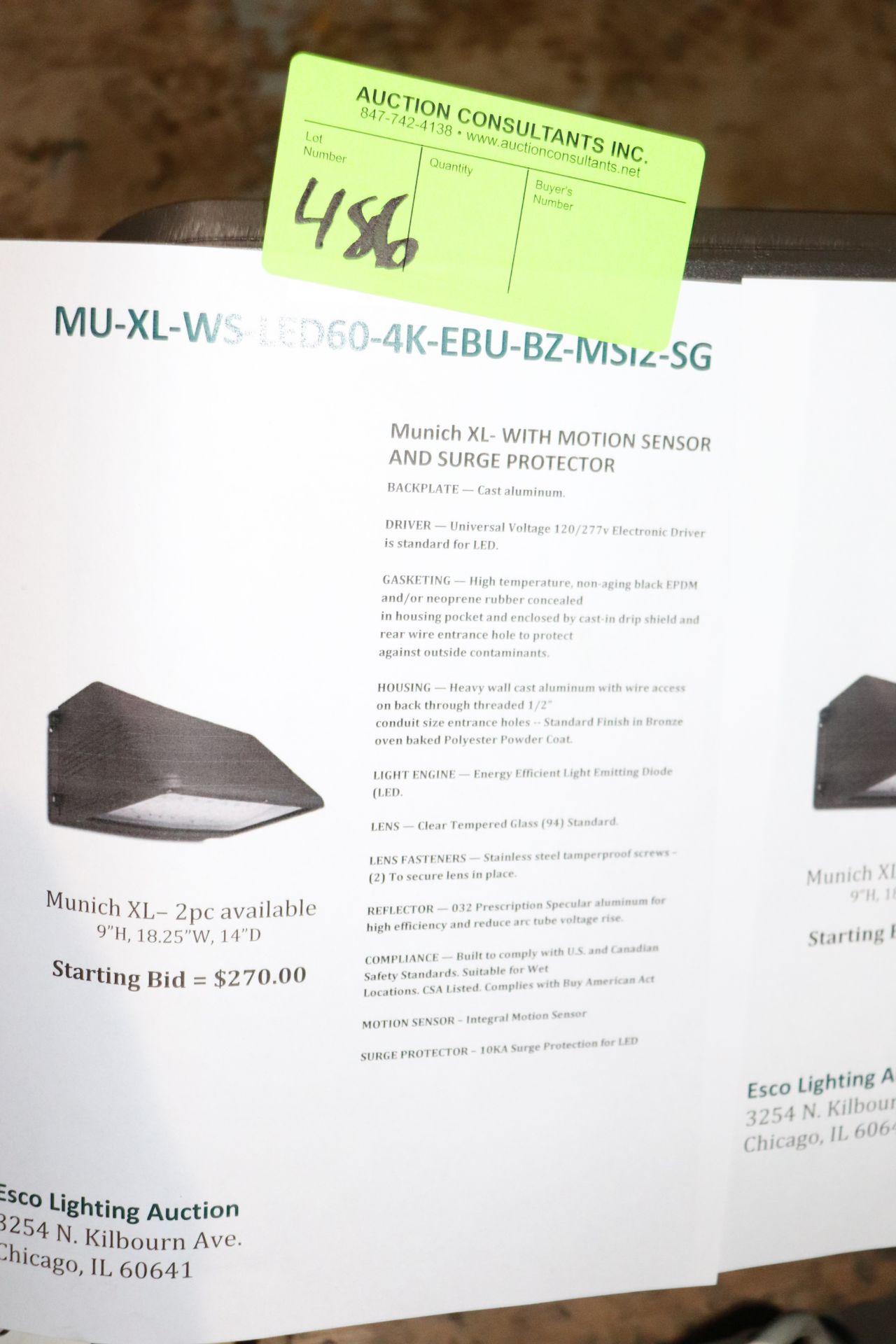 MU-XL-WS-LED60-4K-EBU-BZ-MS12-SG light fixture, 2 pieces available - Image 2 of 2