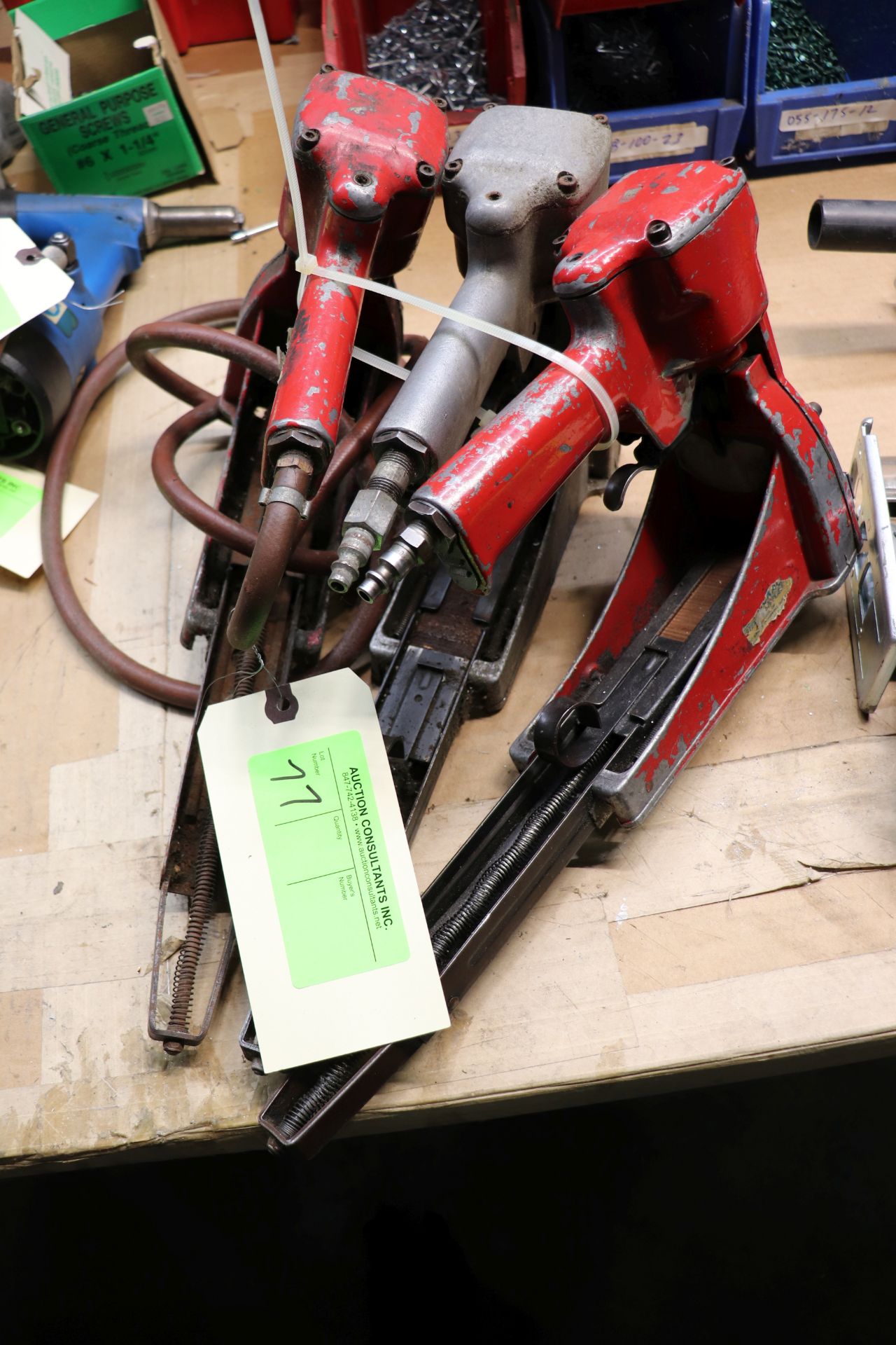 Three pneumatic staplers