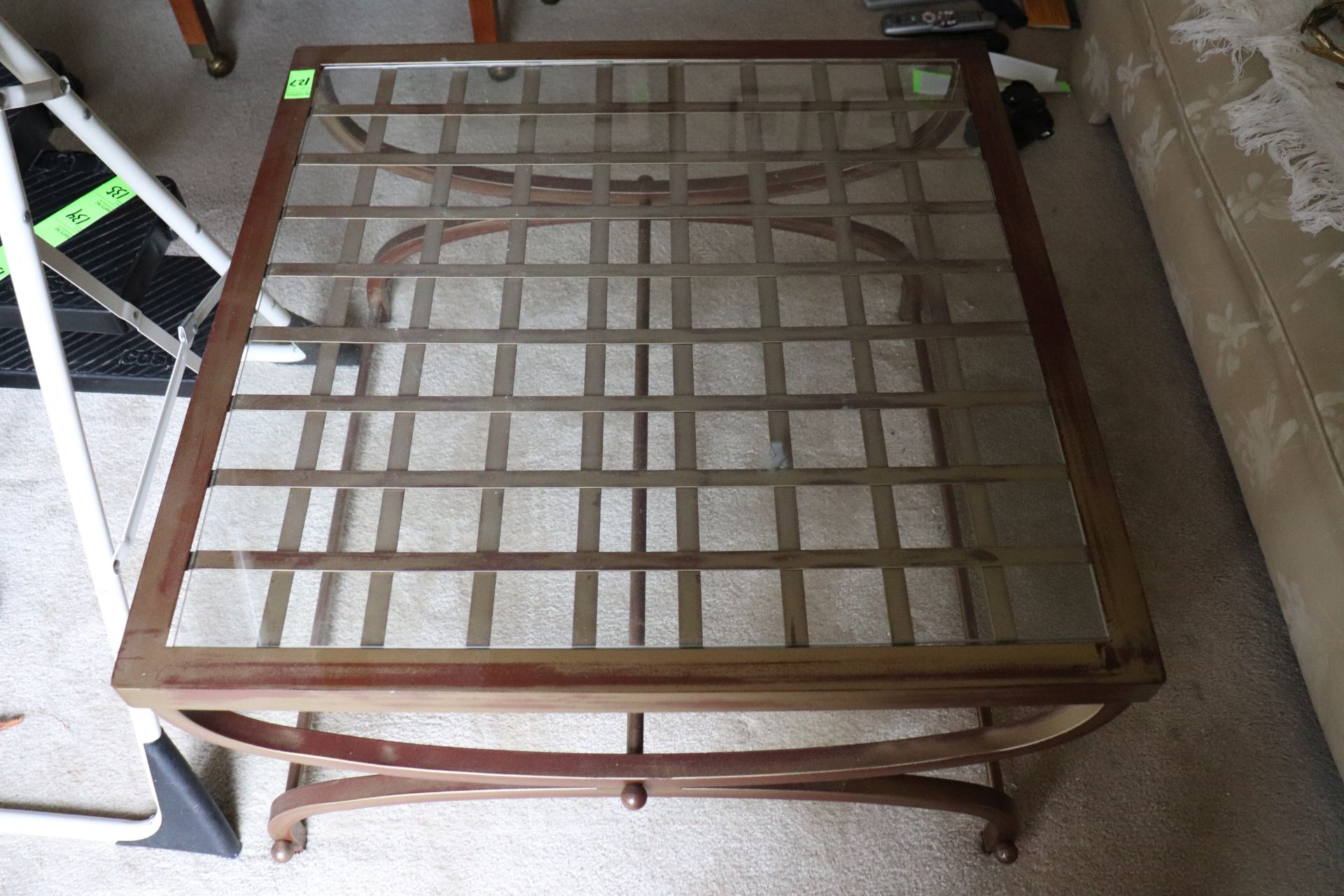 Glass top coffee table, 32" x 32", height 18-1/2"