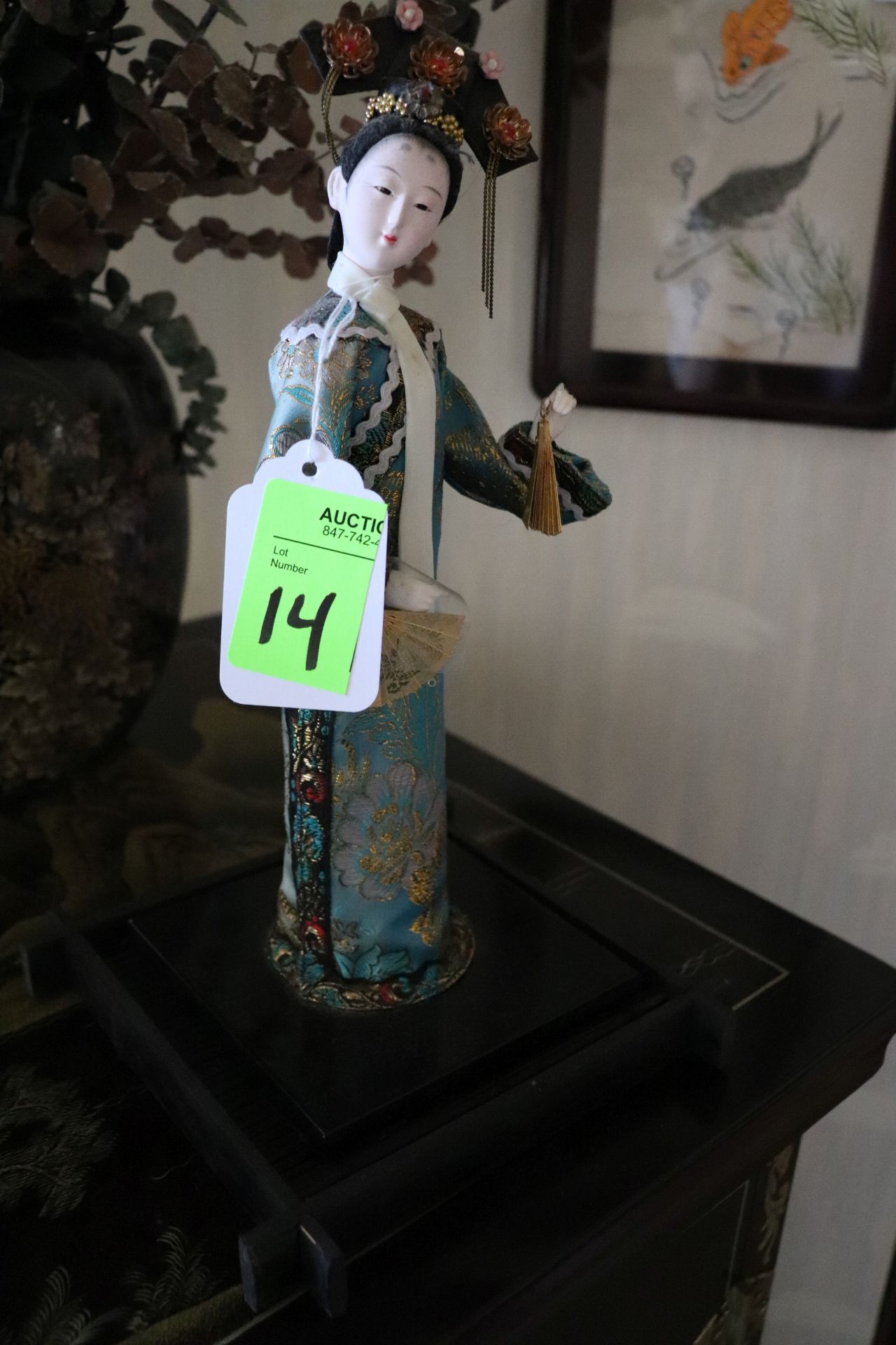 Silk female figurine with stand, 12-1/2"