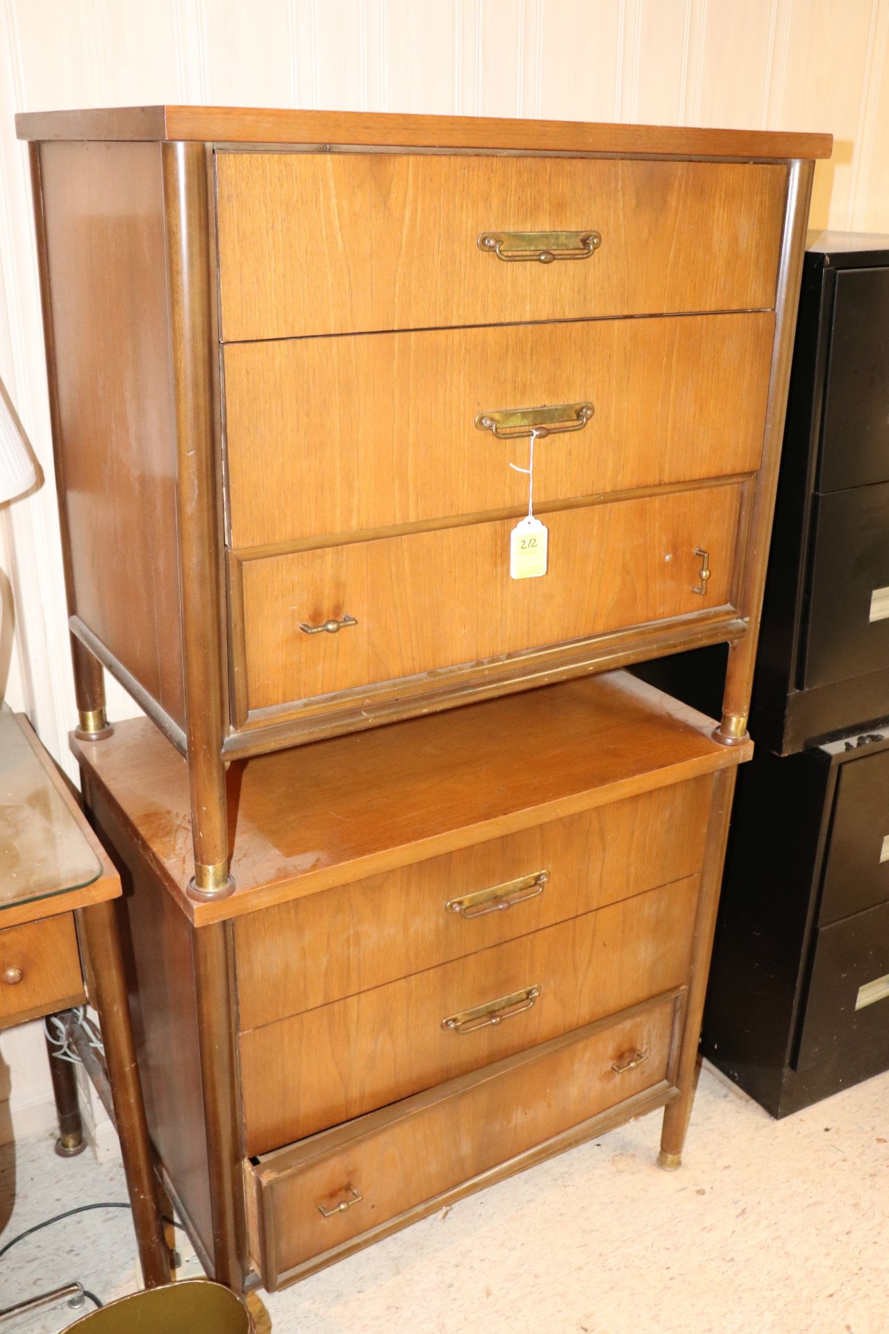 Two nightstands with three drawers, approximate height 24"