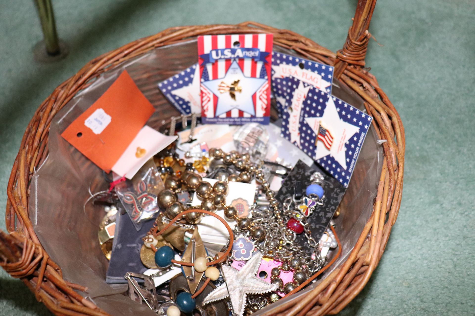 Basket of costume jewelry