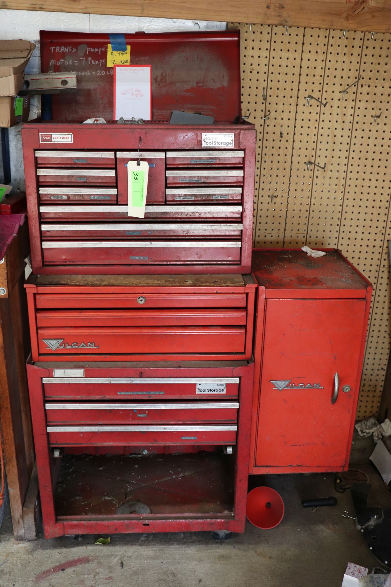 Sears Craftsman tool chest on top of a Vulcan tool chest