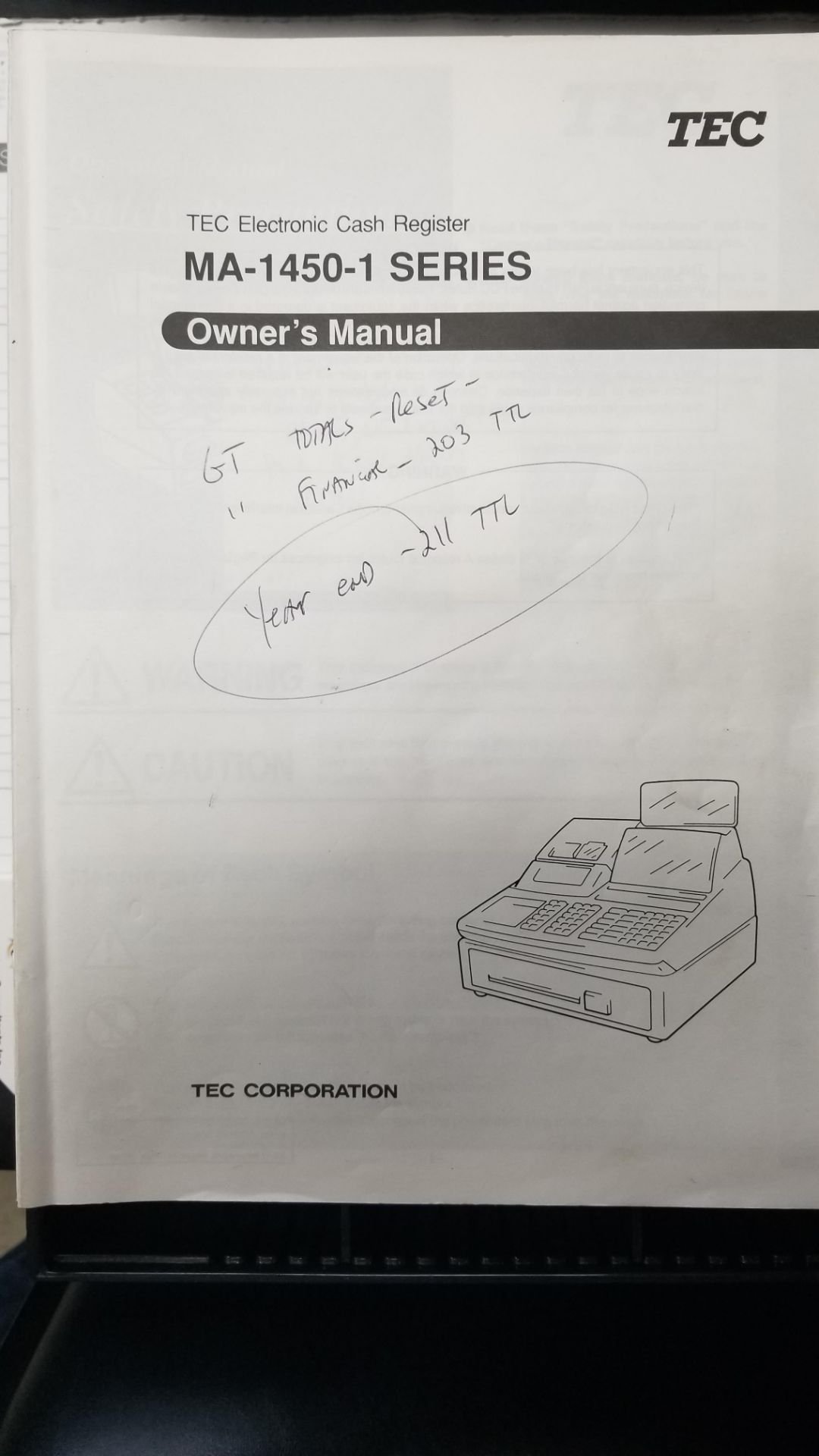 TEC Cash Register MA-1450-1 includes manual - Image 2 of 3