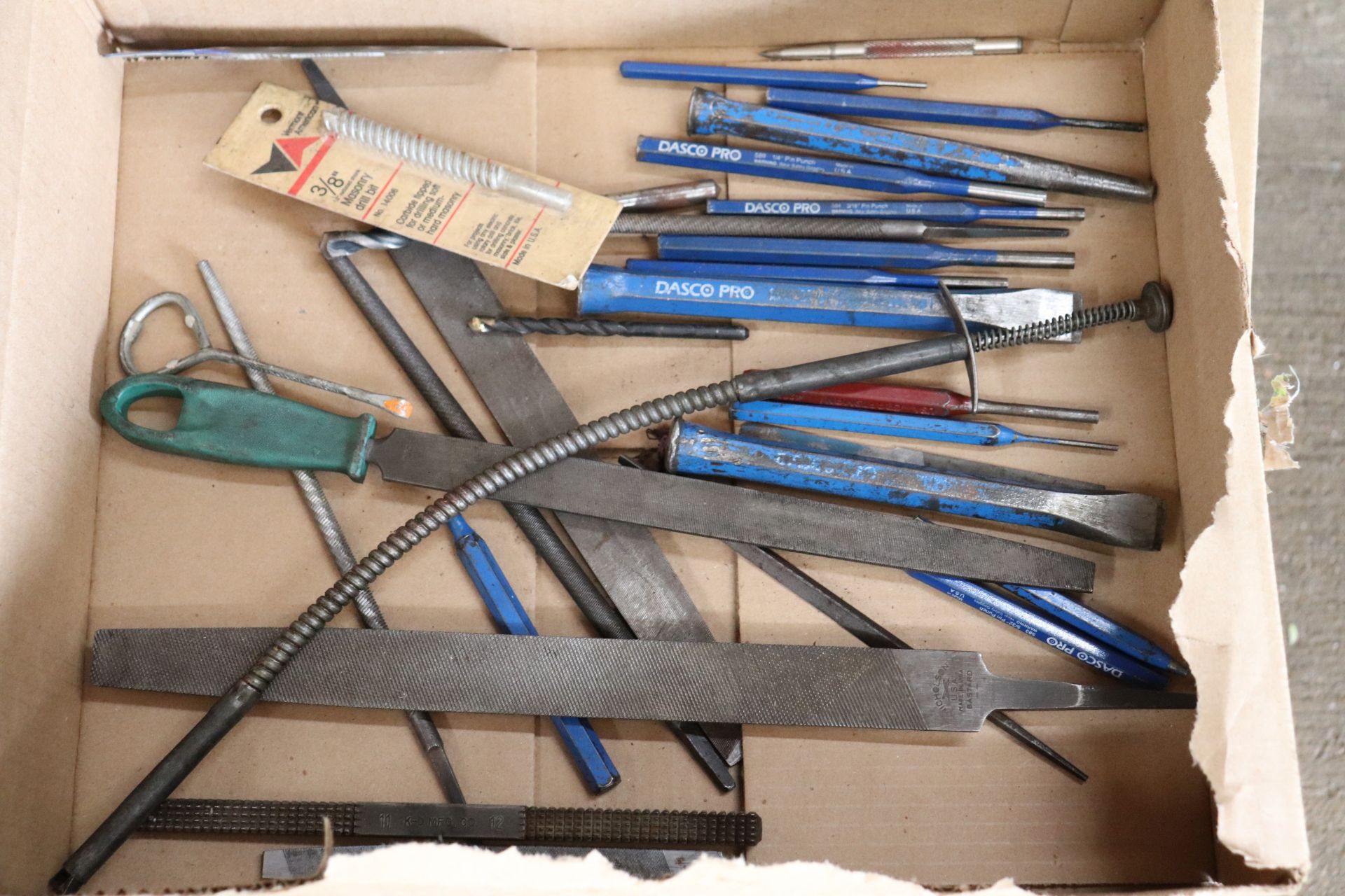 Box lot of files, chisels and punches