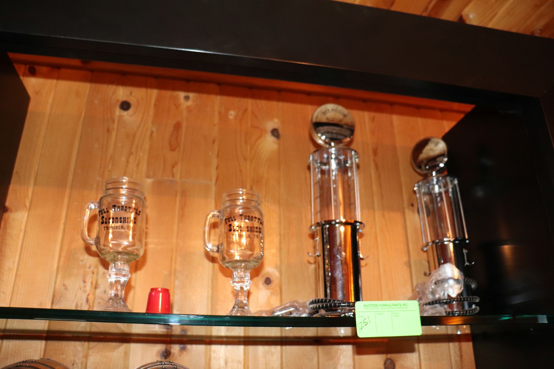 Two Full Throttle Saloon Shine mason jar wine glasses and two bar butlers drink dispensers
