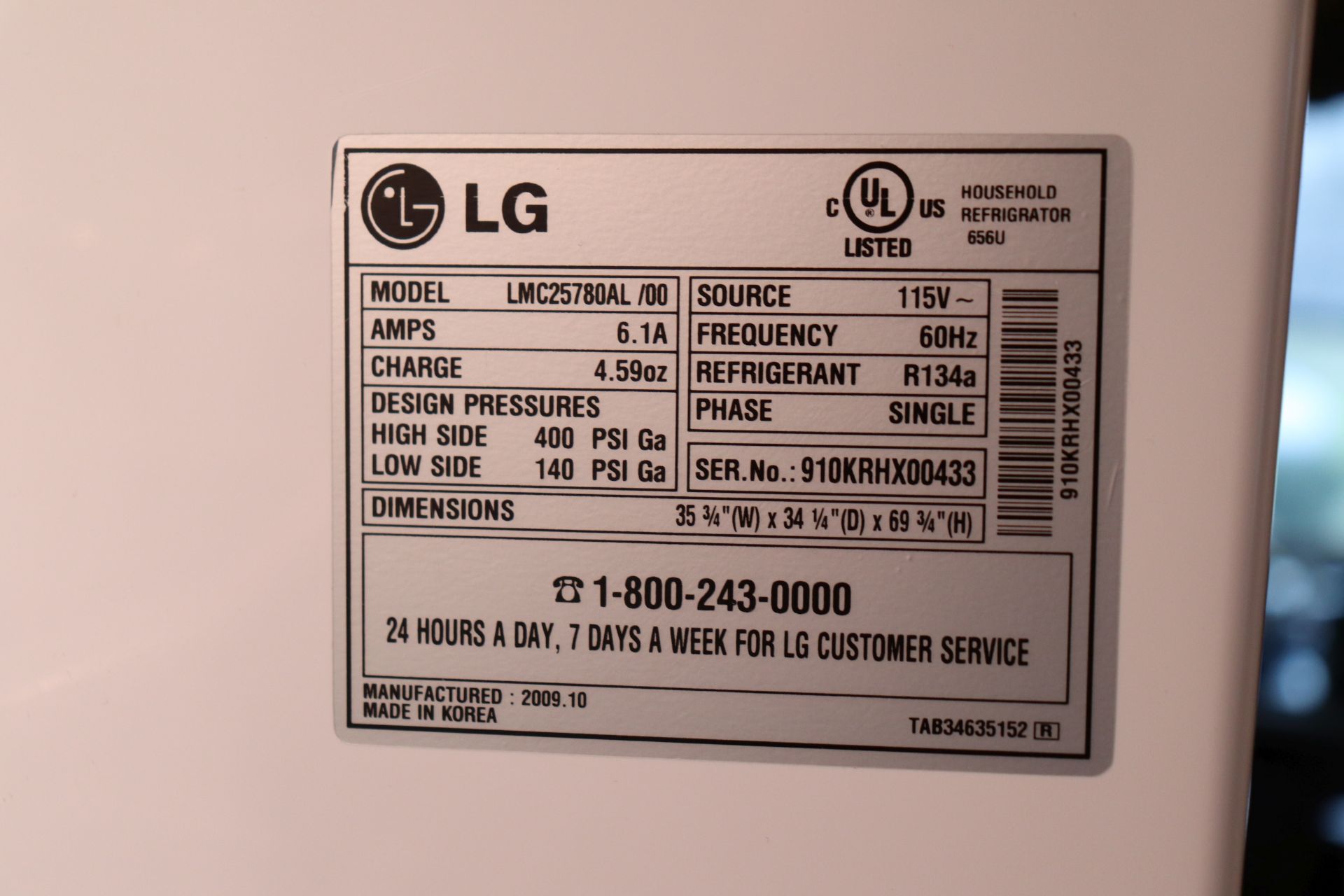 LG model LMC25780AL refrigerator - Image 3 of 3