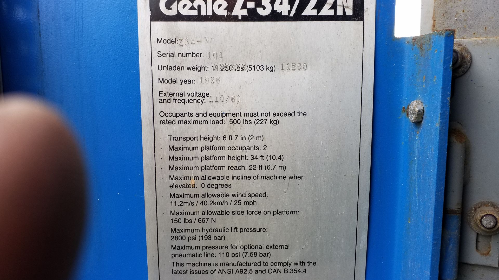 1996 GENIE Z34/22N - Image 9 of 9