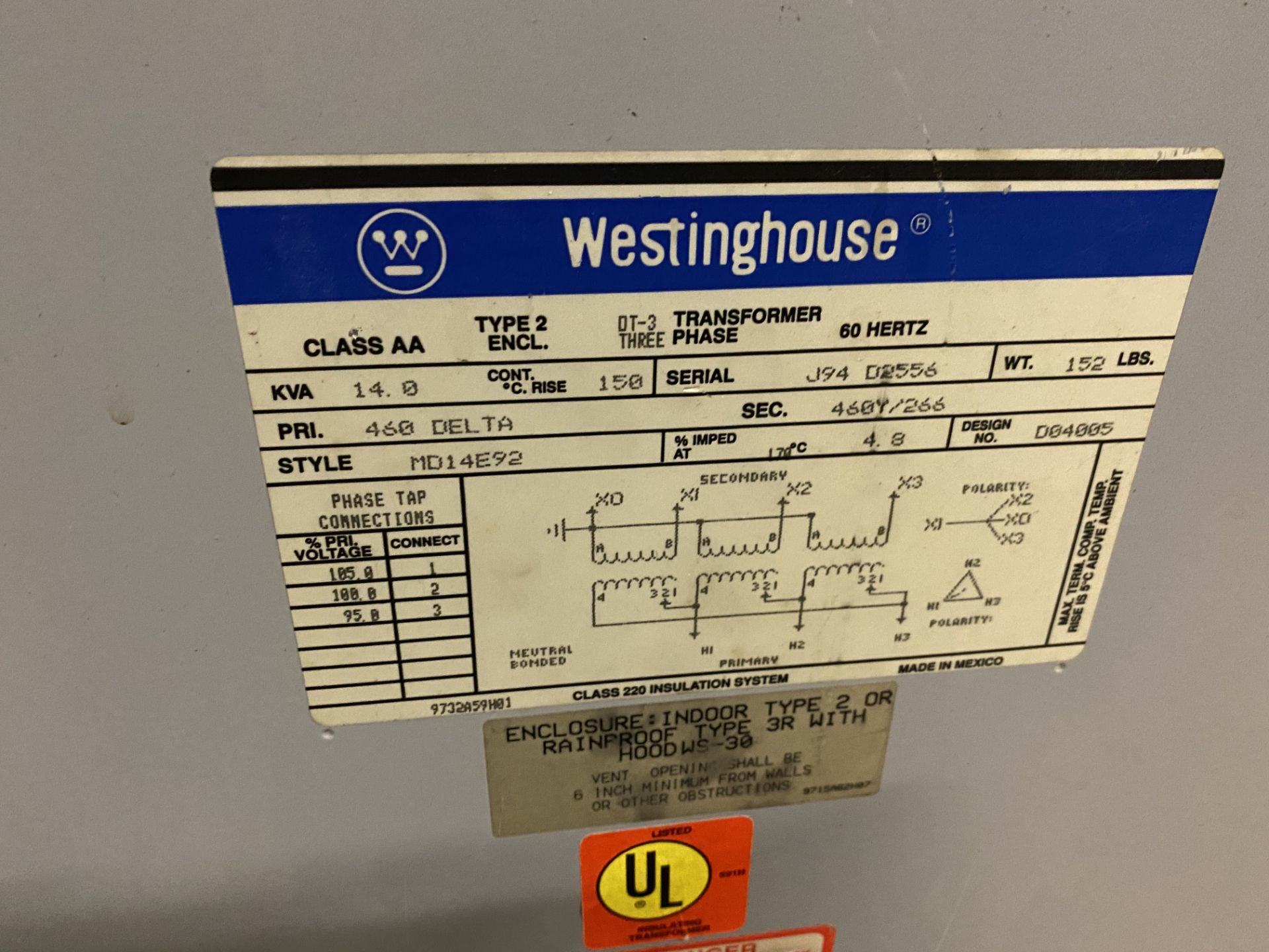 Westinghouse 14 KVA Transformer - Image 2 of 2