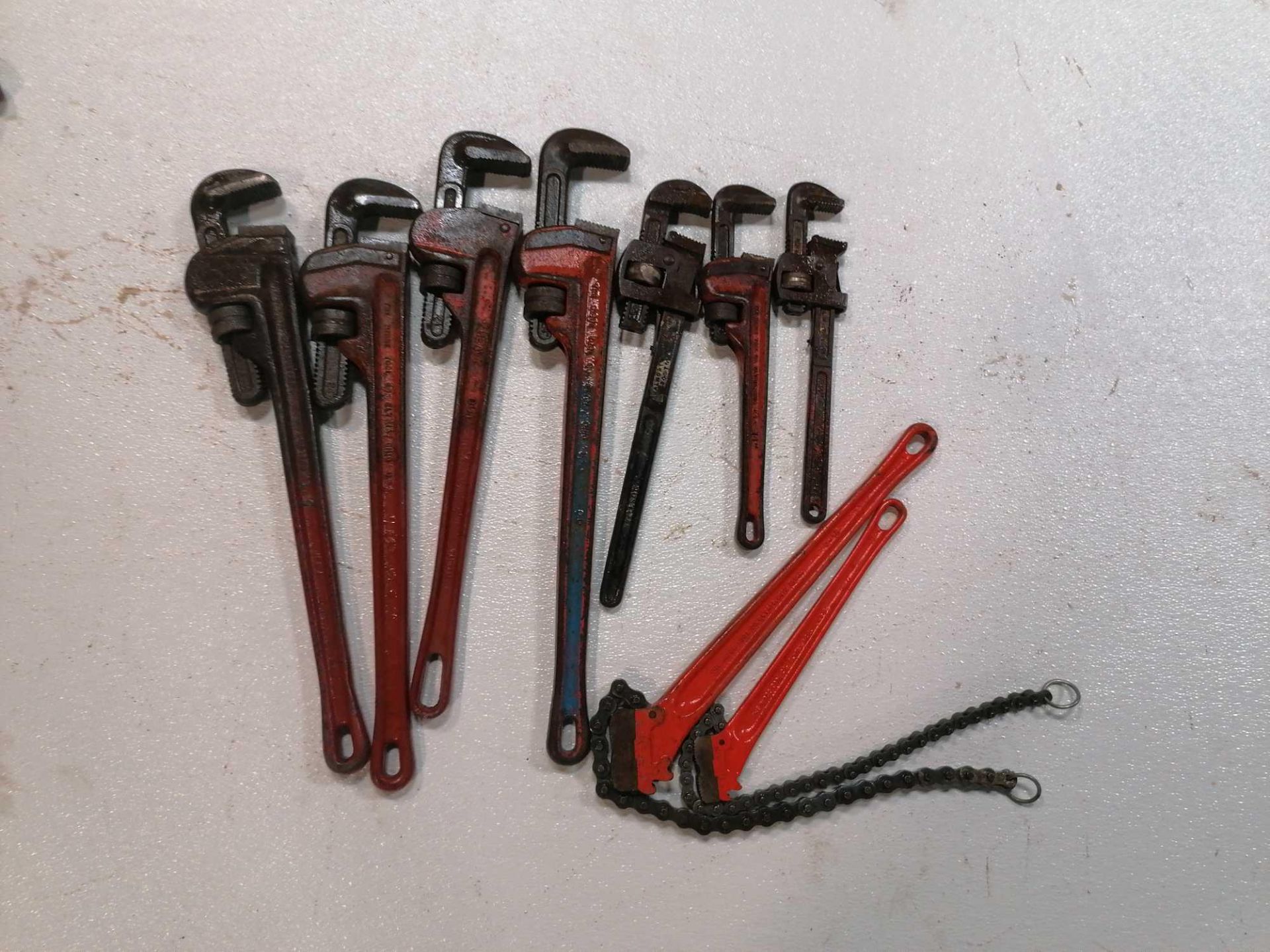 (7) Various Size Pipe Wrenches & (2) Chain Wrenches