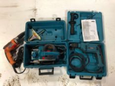 (1) NEW Makita Hammer Drill, (1) NEW Rigid Screw Gun & (1) Makita Planer