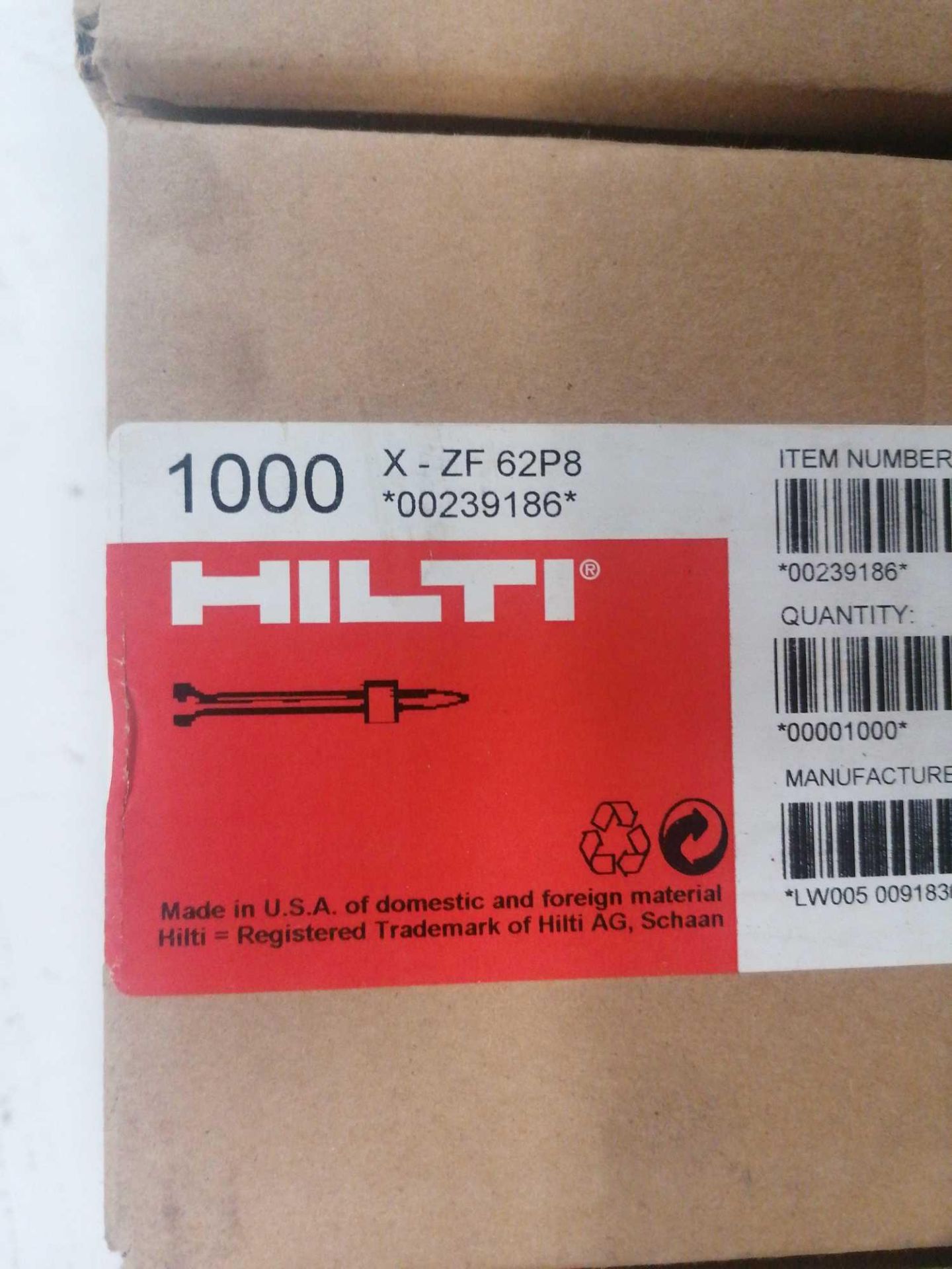 (2) Boxes of NEW Hilti 1000 x ZP 62P8 Fasteners - Image 2 of 2