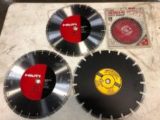 (3) NEW 14"x1" Diamond Blades & (1) Steel Cutting Carbide Blade