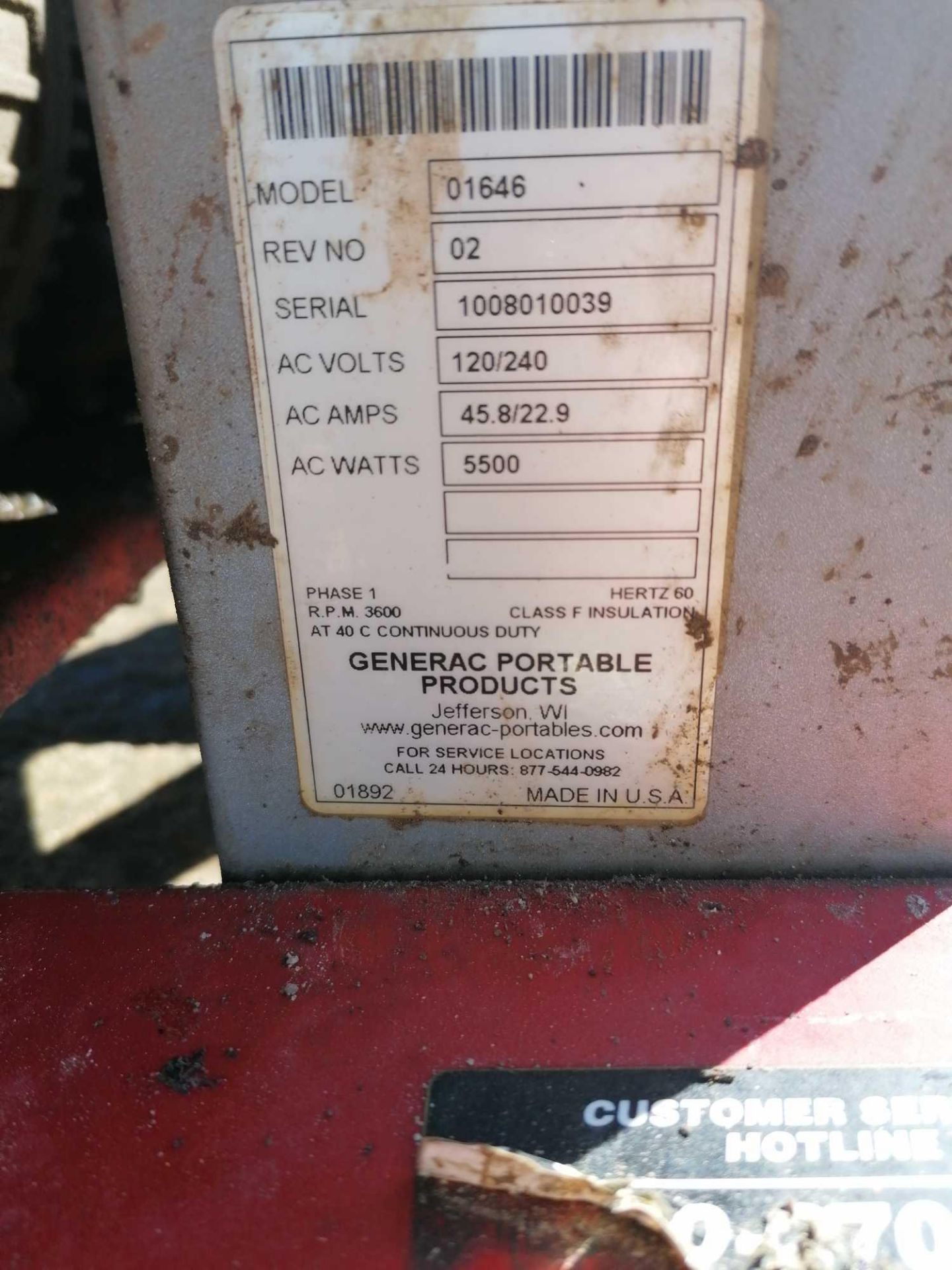 GENERAC WheelHouse 5500 Heavy Duty Generator, Model 01646, Serial #1008010039. Located in - Image 8 of 8