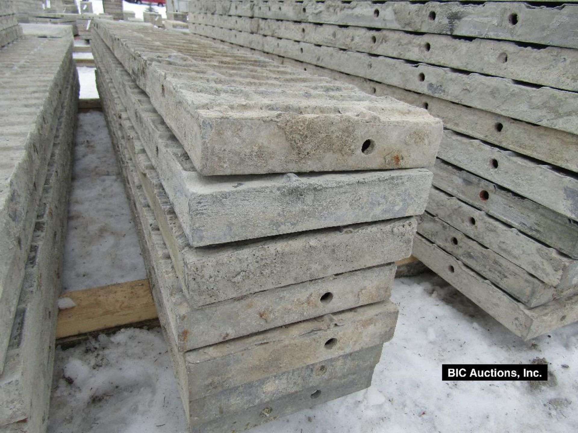 (7) 11" x 9' Durand Aluminum Concrete Forms, Textured Brick, 8" Hole Pattern, Located in Waldo, WI - Image 2 of 2