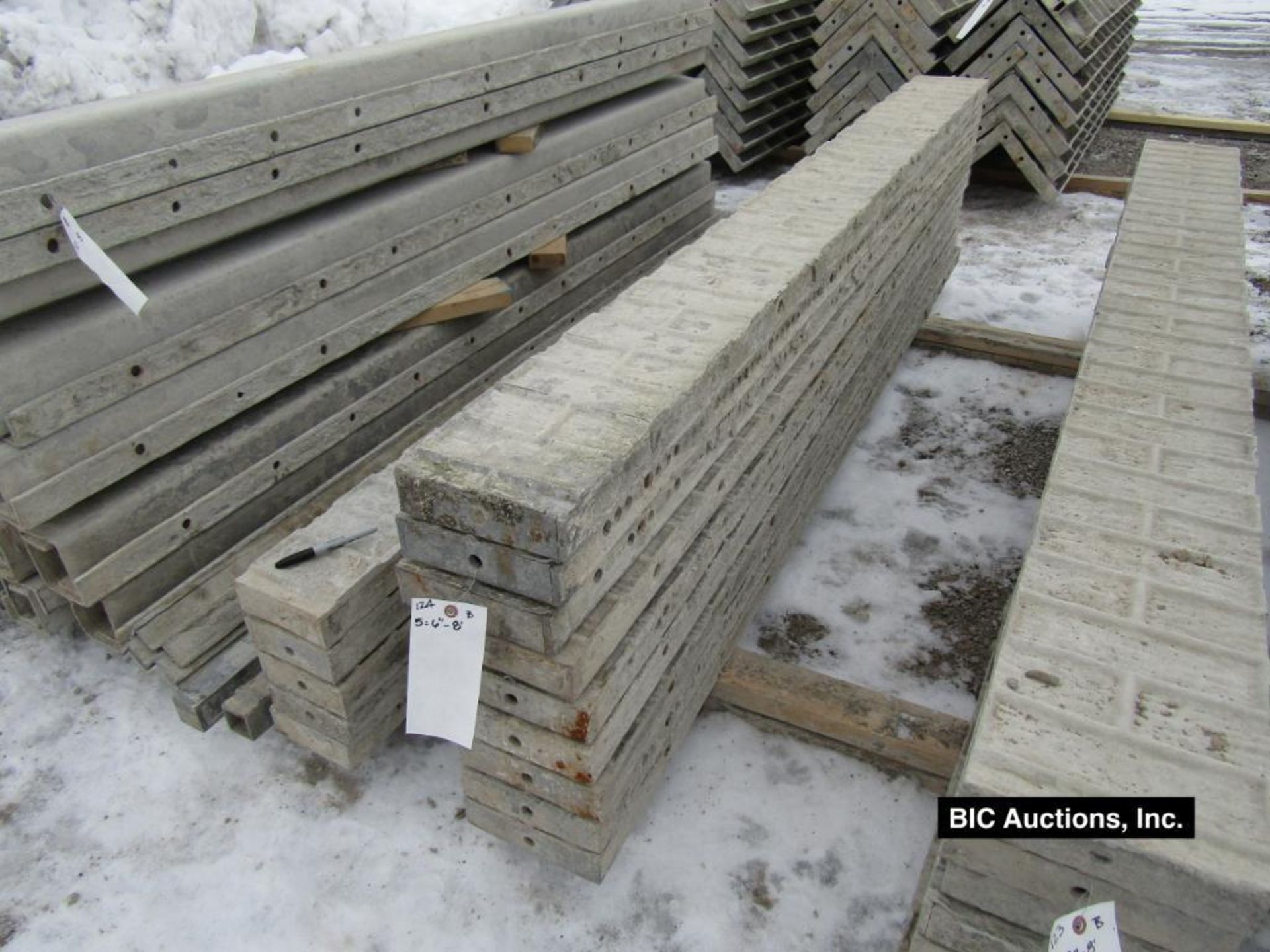 (5) 6" x 8' Durand Aluminum Concrete Forms, Textured Brick, 8" Hole Pattern, Located in Waldo, WI
