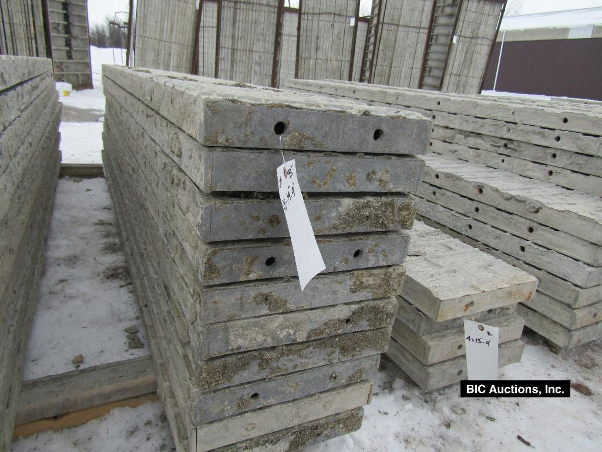 (10) 14" x 9' Durand Aluminum Concrete Forms, Textured Brick, 8" Hole Pattern, Located in Waldo, WI