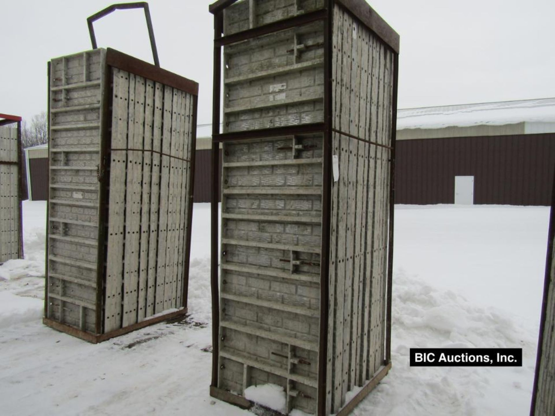 (18) 32" x 9' Durand Aluminum Concrete Forms, Textured Brick 8" Hole Pattern including Basket, - Image 2 of 2
