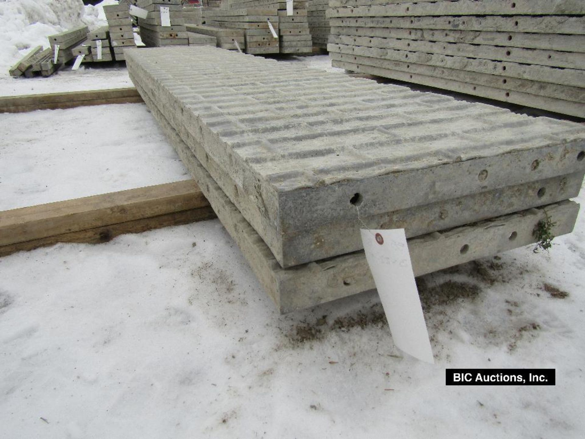 (3) 22" x 9' Durand Aluminum Concrete Forms, Textured Brick, 8" Hole Pattern, Located in Waldo, WI