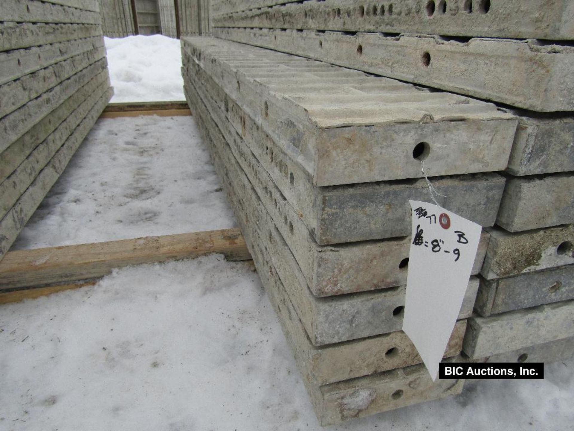 (6) 8" x 9' Durand Aluminum Concrete Forms, Textured Brick, 8" Hole Pattern, Located in Waldo, WI
