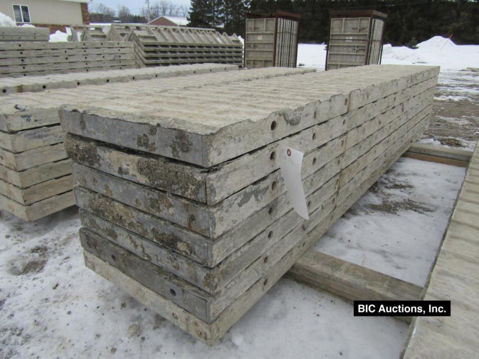 (7) 18" x 8' Durand Aluminum Concrete Forms, Textured Brick, 8" Hole Pattern, Located in Waldo, WI