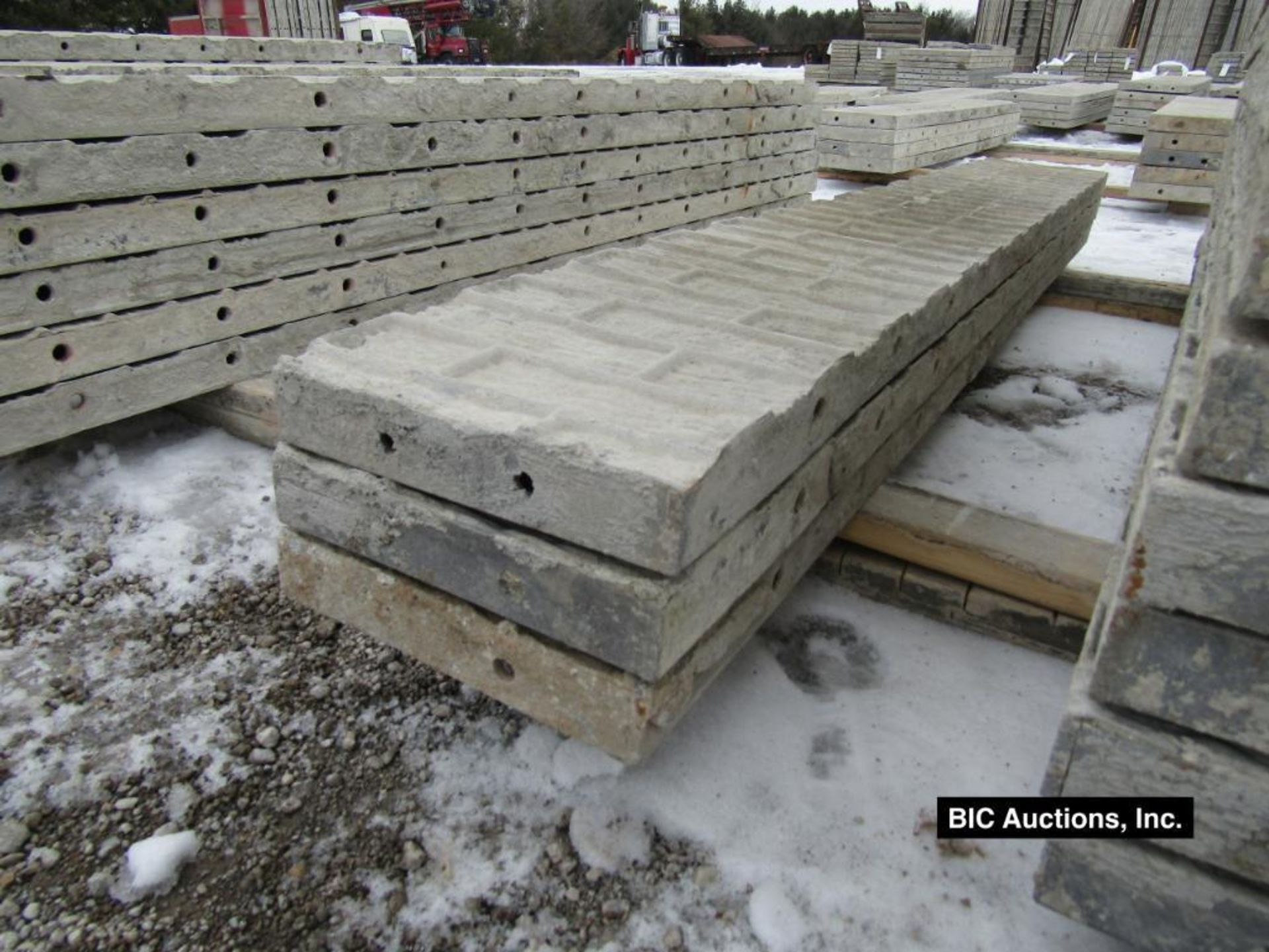 (3) 12" x 8' Durand Aluminum Concrete Forms, Textured Brick, 8" Hole Pattern, Located in Waldo, WI - Image 2 of 2