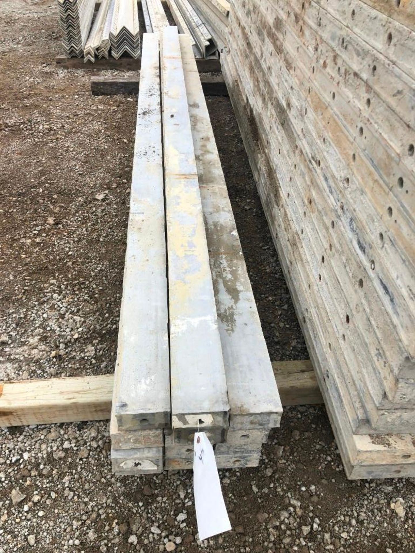 (13) 4" x 10' Precise Aluminum Concrete Forms, Smooth 8" Hole Pattern. Located in Waldo, WI.