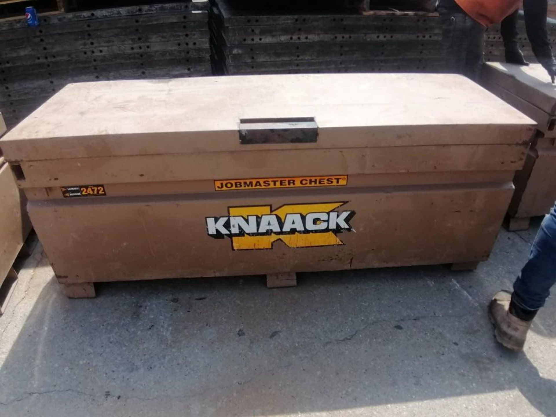 KNAACK Job Box Model 2472 with (54) Scaffolding brackets. Located at 301 E Henry Street, Mt.