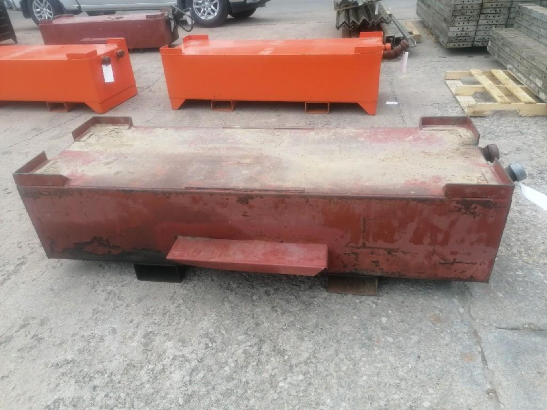 25" W x 74" L x 21" H Transfer Fuel Tank. Located at 301 E Henry Street, Mt. Pleasant, IA 52641.