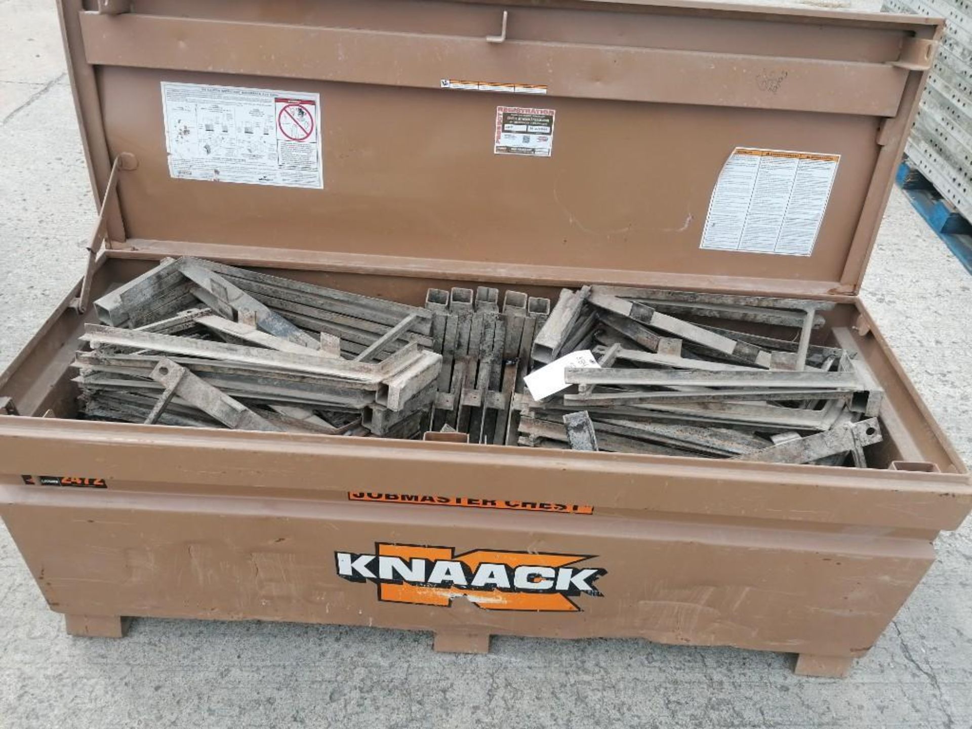 KNAACK Job Box Model 2472 with (58) Scaffolding Brackets. Located at 301 E Henry Street, Mt. - Image 3 of 4