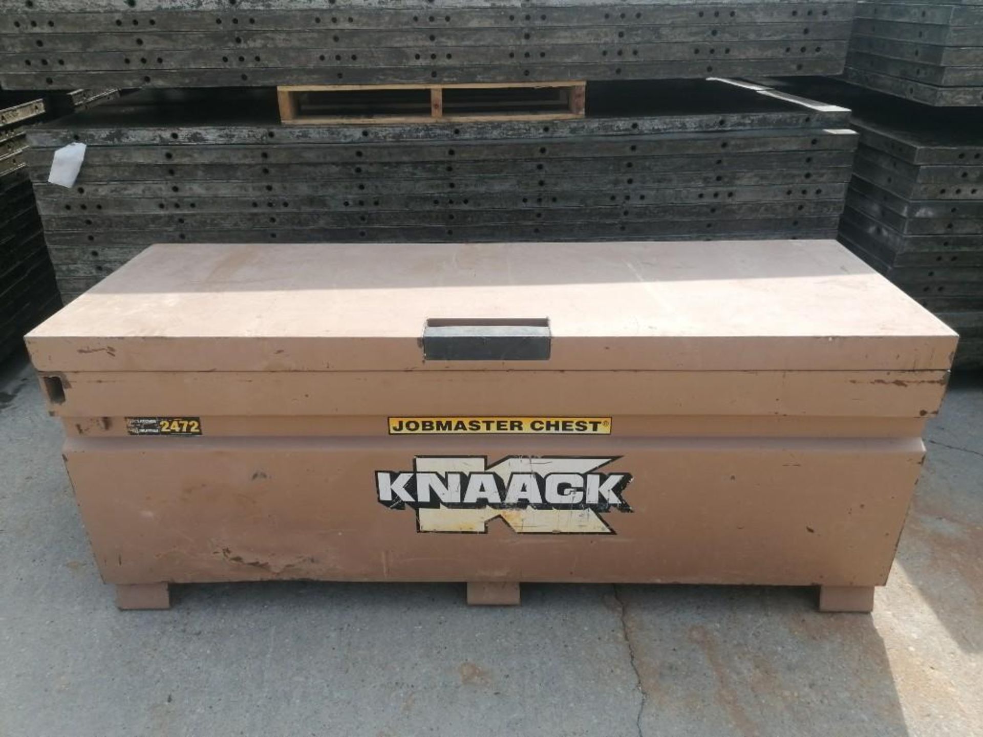 KNAACK Job Box Model 2472 with (58) Scaffolding brackets. Located at 301 E Henry Street, Mt.