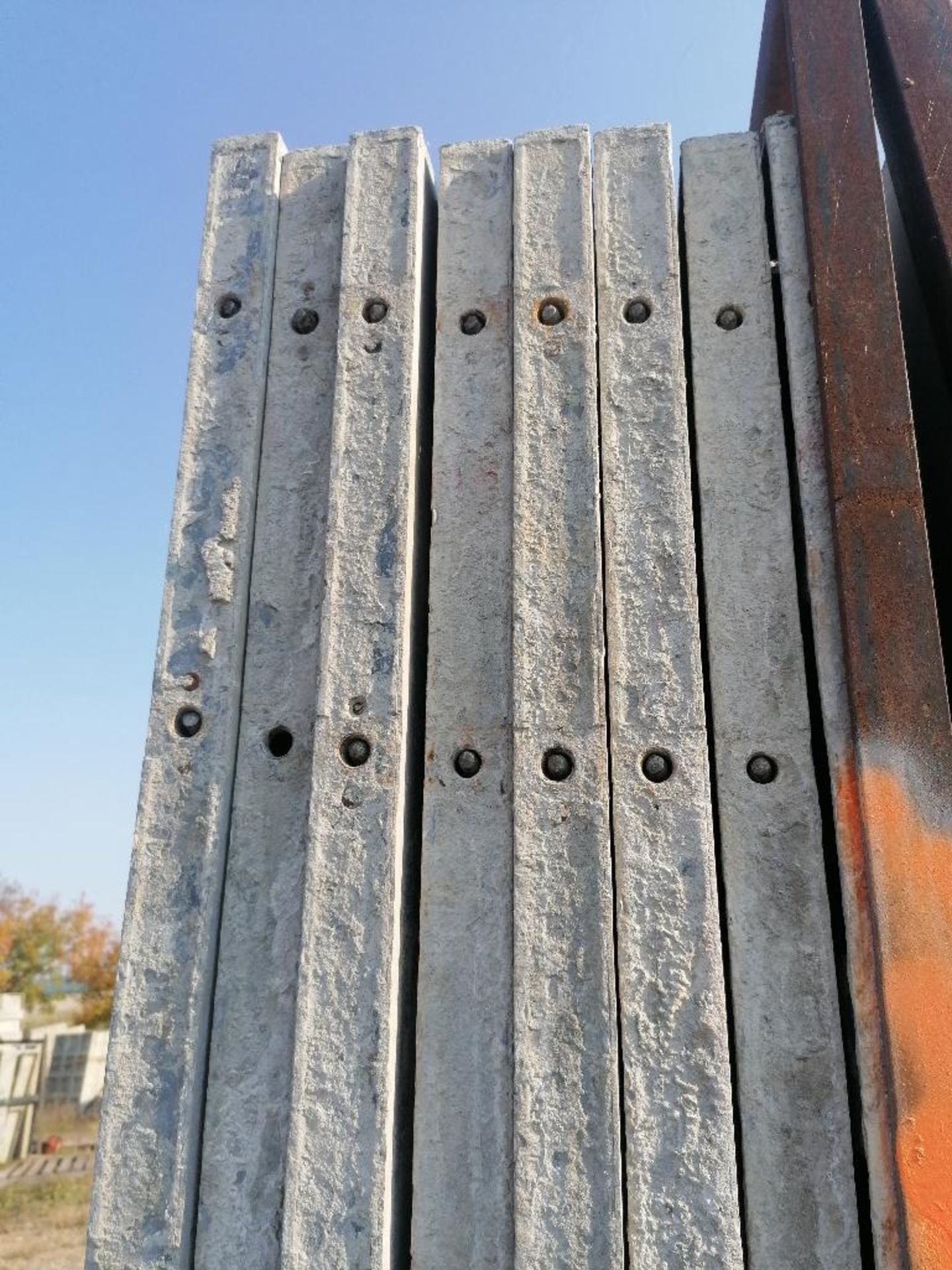(16) 36" X 8' Precise Smooth Aluminum Concrete Forms 6-12 Hole Pattern with attached hardware, - Image 9 of 12