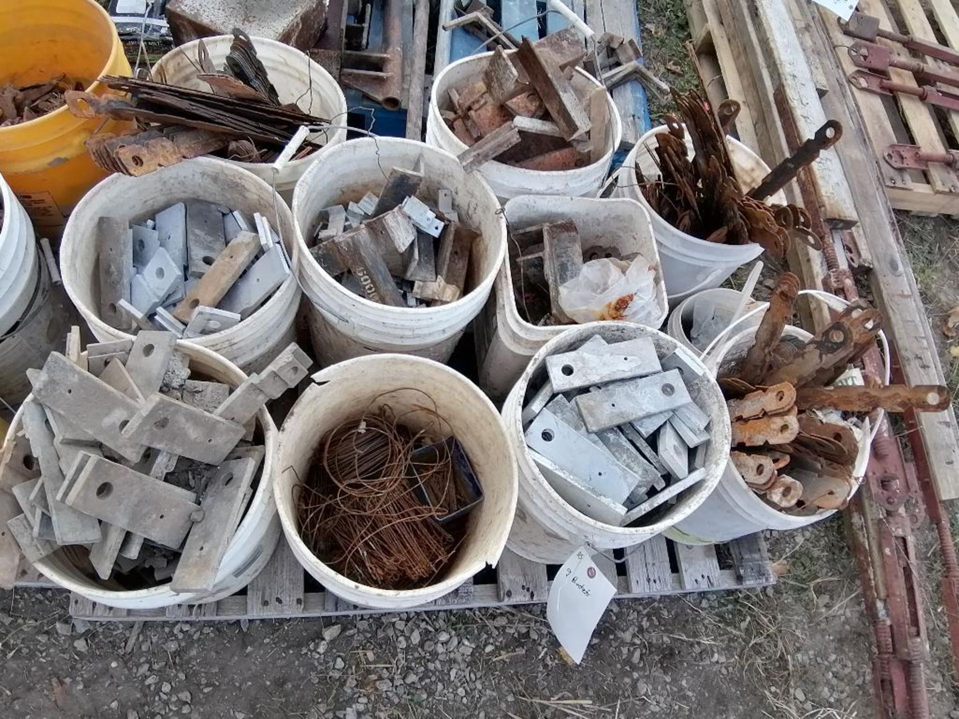 (9) Buckets of Whalers, Tie Down Wire & Flat Wall Ties. Located in Ixonia, WI
