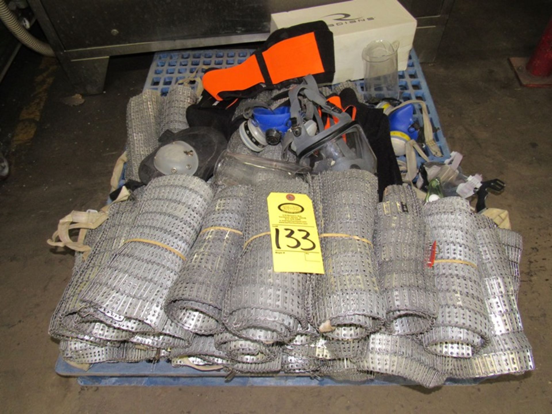 Lot PPE Stainless Steel Aprons, (25) 12" W, (14) 22" W, Goggles, Respirators, etc.;*** All Funds