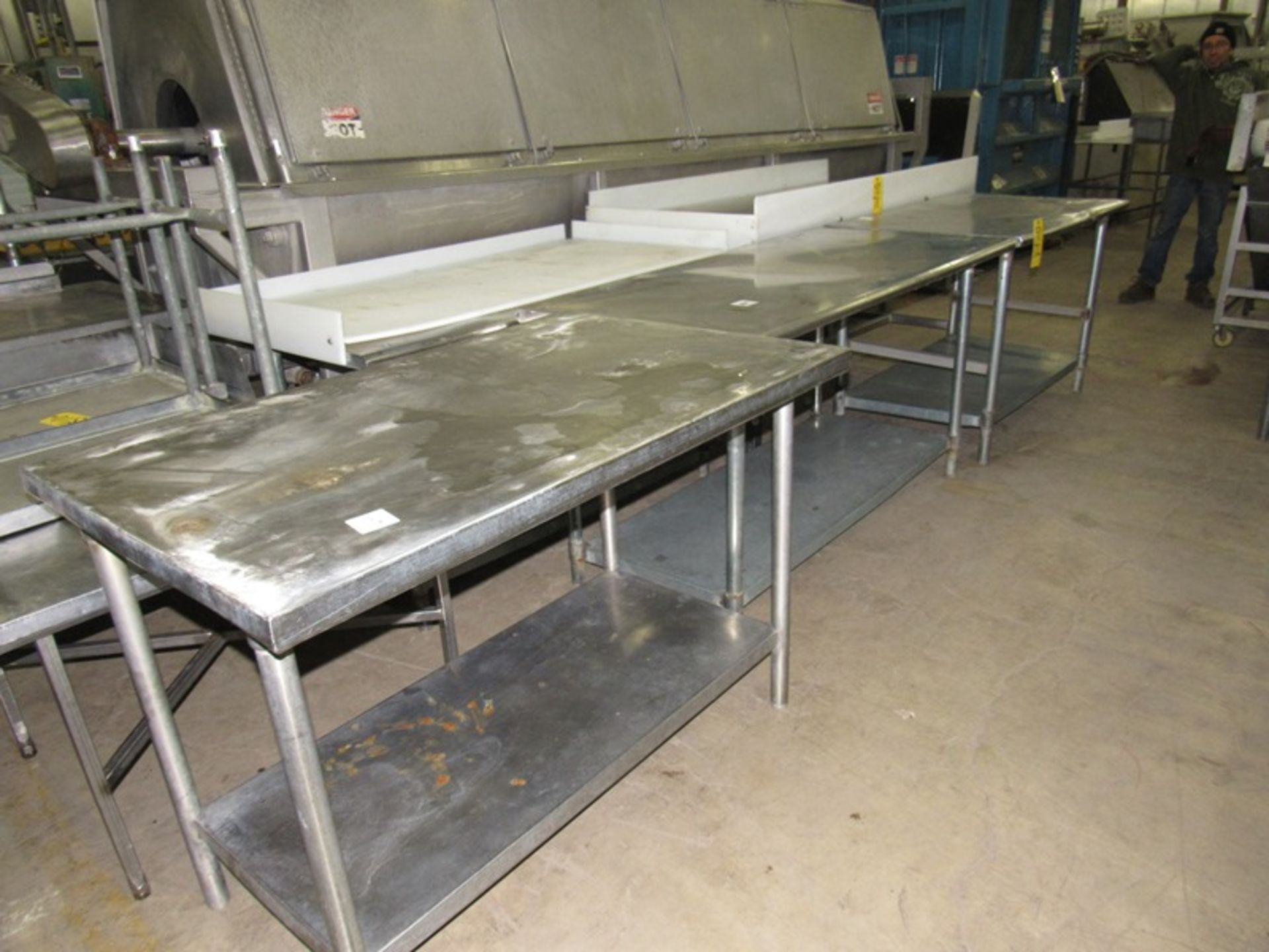 Lot Stainless Steel Tables, (2) 30" W X 4' L X 34" T, (1) 30" W X 5' L X 34" T;*** All Funds Must Be