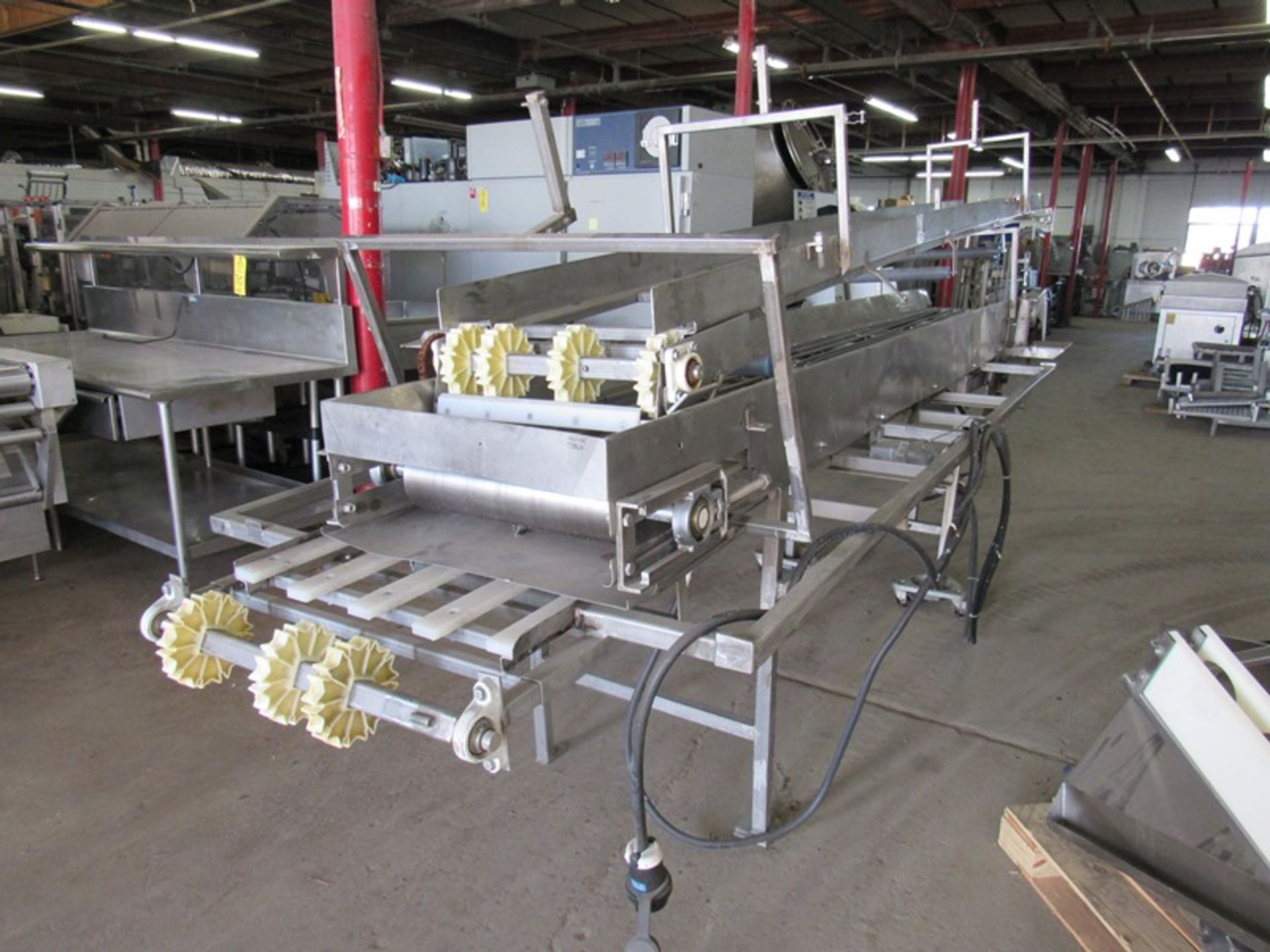 Stainless Steel Boning Table/Conveyor, 18" W X 15' L w/ceiling mounted takeaway conveyor, missing - Image 2 of 5