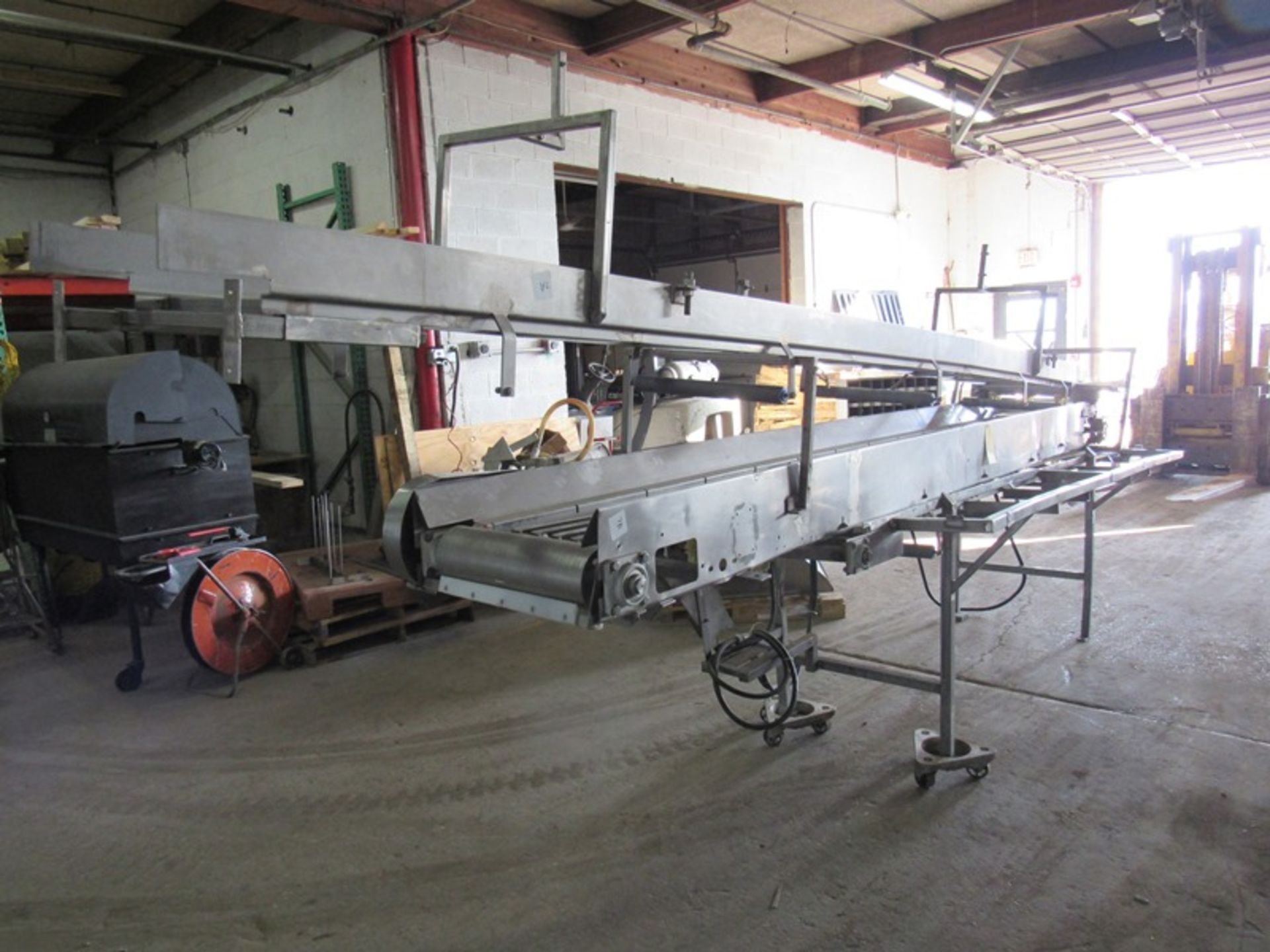 Stainless Steel Boning Table/Conveyor, 18" W X 15' L w/ceiling mounted takeaway conveyor, missing - Image 4 of 5