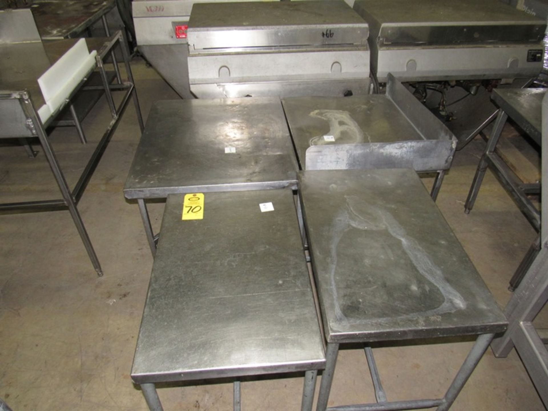 Lot Stainless Steel Tables, (1) 30" W X 36" L X 25" T, (2) 21" W X 31" L X 25" T, (1) 27" W X 34"
